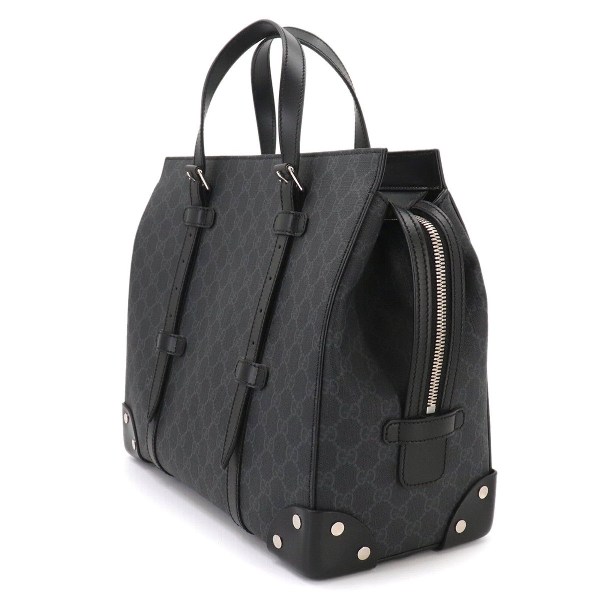 Gucci Black Gray Gg Supreme Canvas Leather Handbag Tote Bag (Pre-Owned)