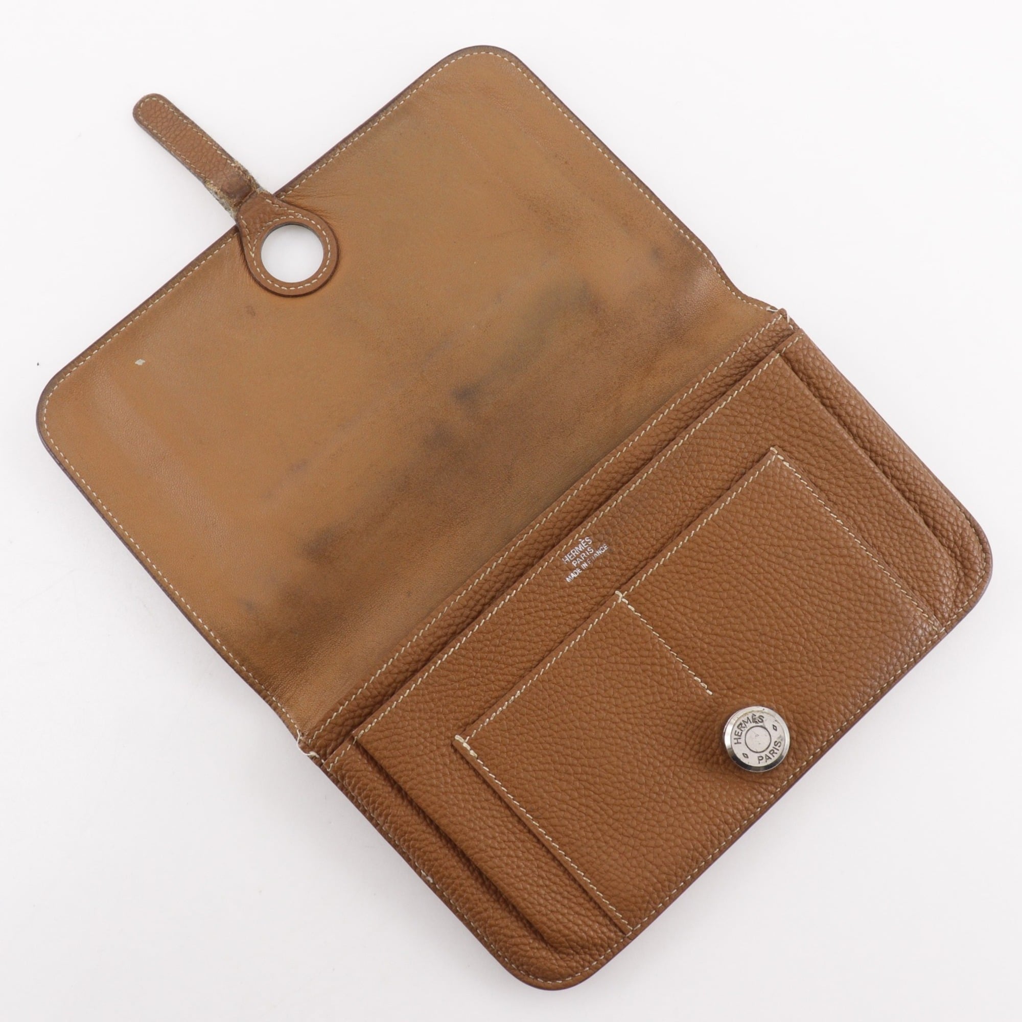 Hermes Brown Taurillon Clemence Leather Long Wallet (Bi-Fold) (Pre-Owned)