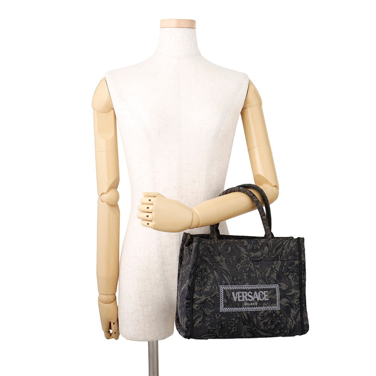 Versace Black Gray Canvas Handbag Shoulder Bag (Pre-Owned)