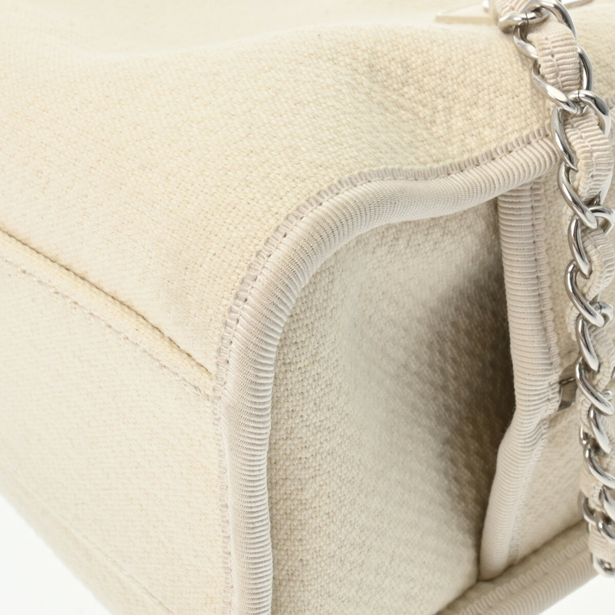Chanel Off-White Canvas Leather Tote Bag (Pre-Owned)