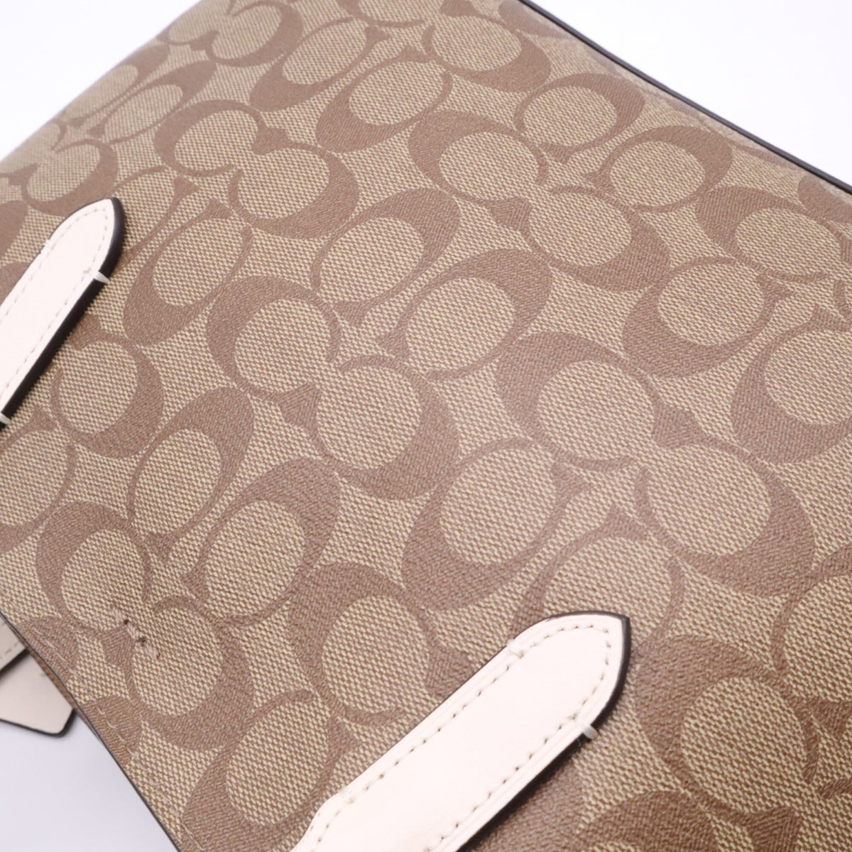 Coach Beige White Signature Line Handbag (Pre-Owned)