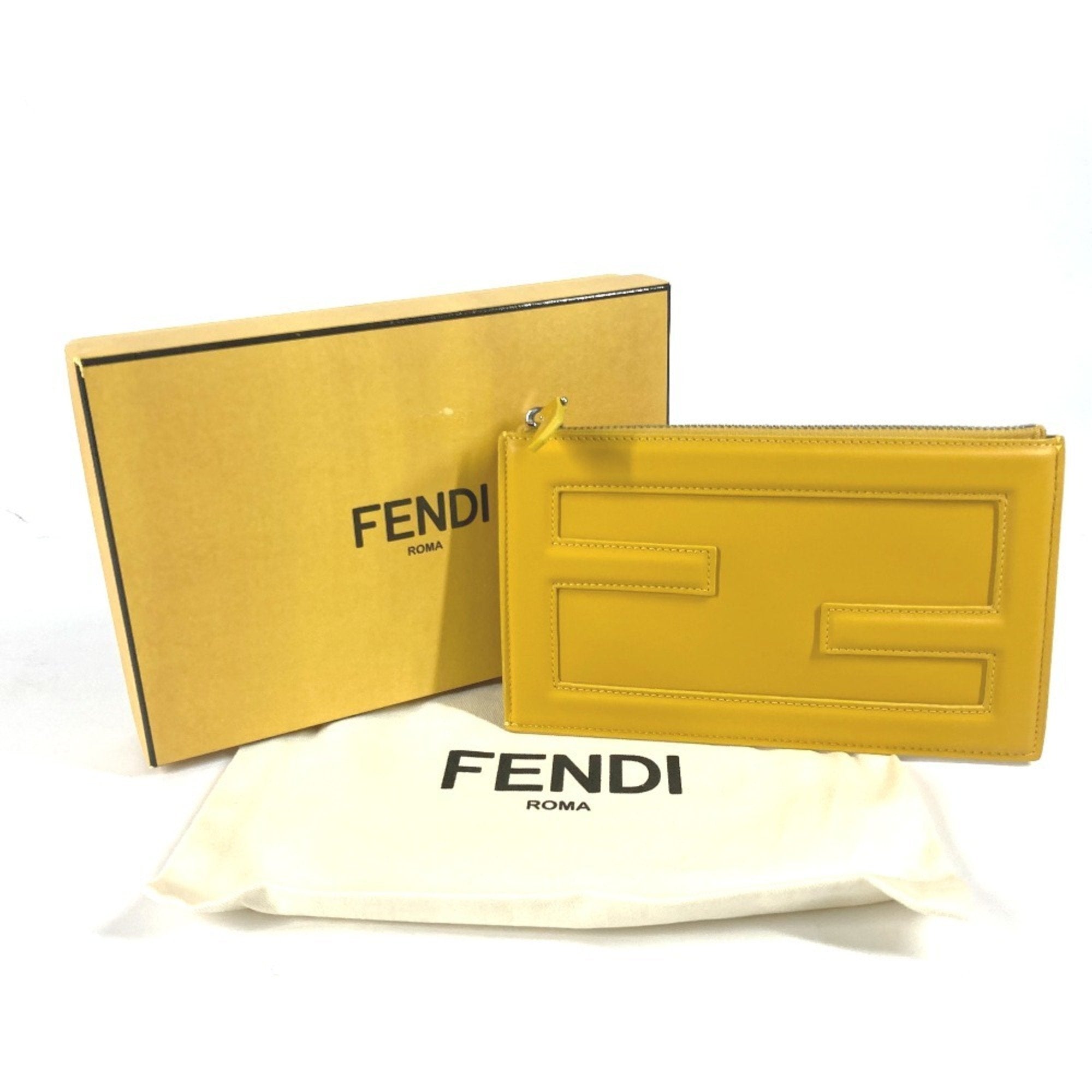 Fendi Yellow Leather Clutch Bag Pouch (Pre-Owned)