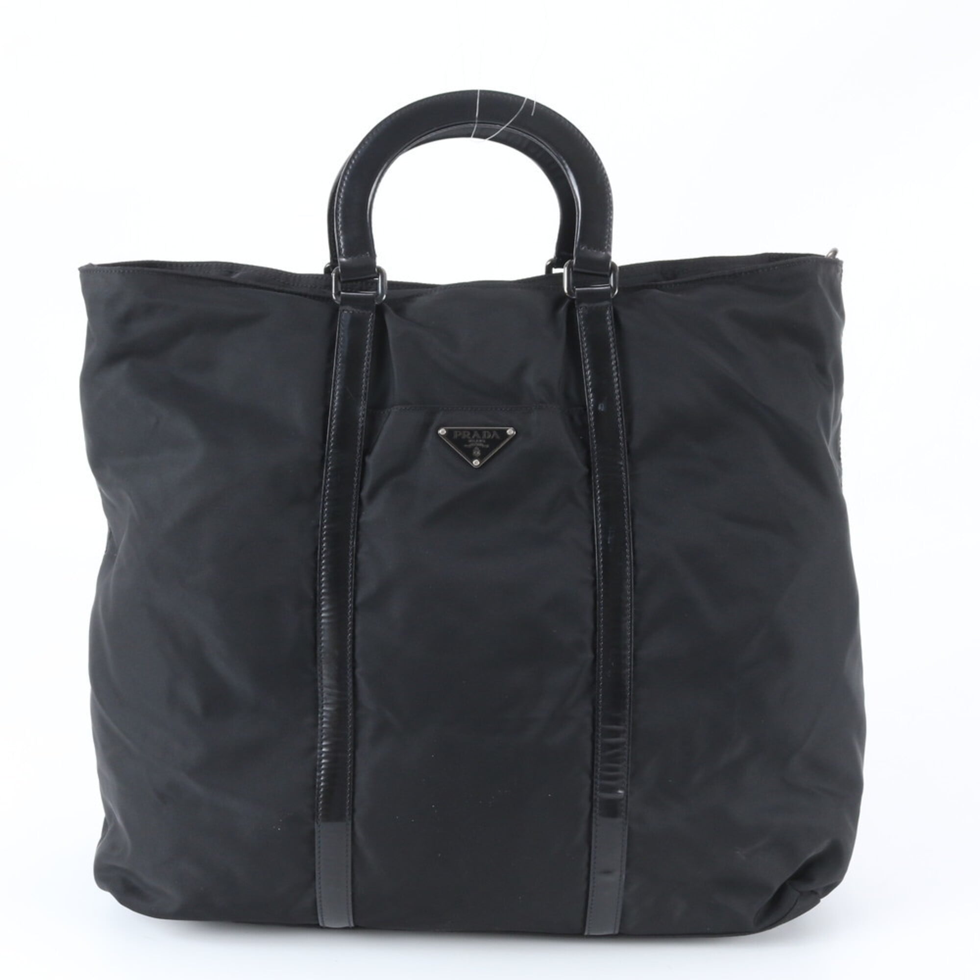 Prada Black White Nylon Leather Handbag (Pre-Owned)