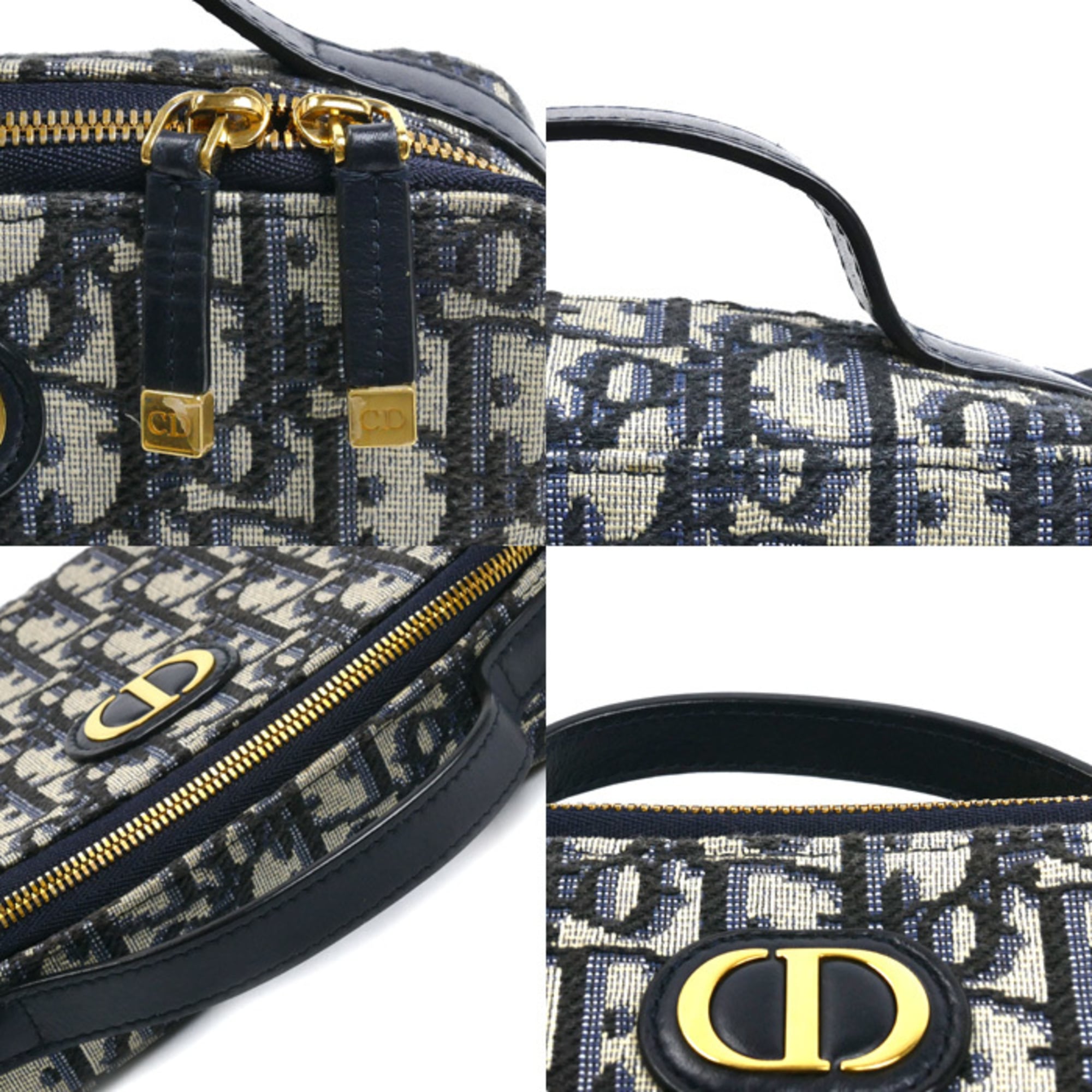 Christian Dior Beige Navy Canvas Leather Shoulder Bag (Pre-Owned)