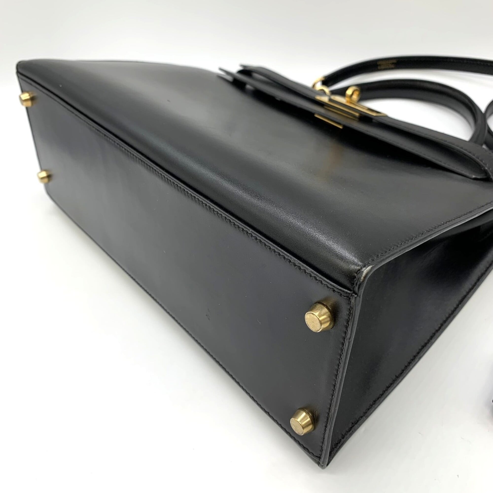 Hermes Kelly Black Box Calf Leather Handbag (Pre-Owned)