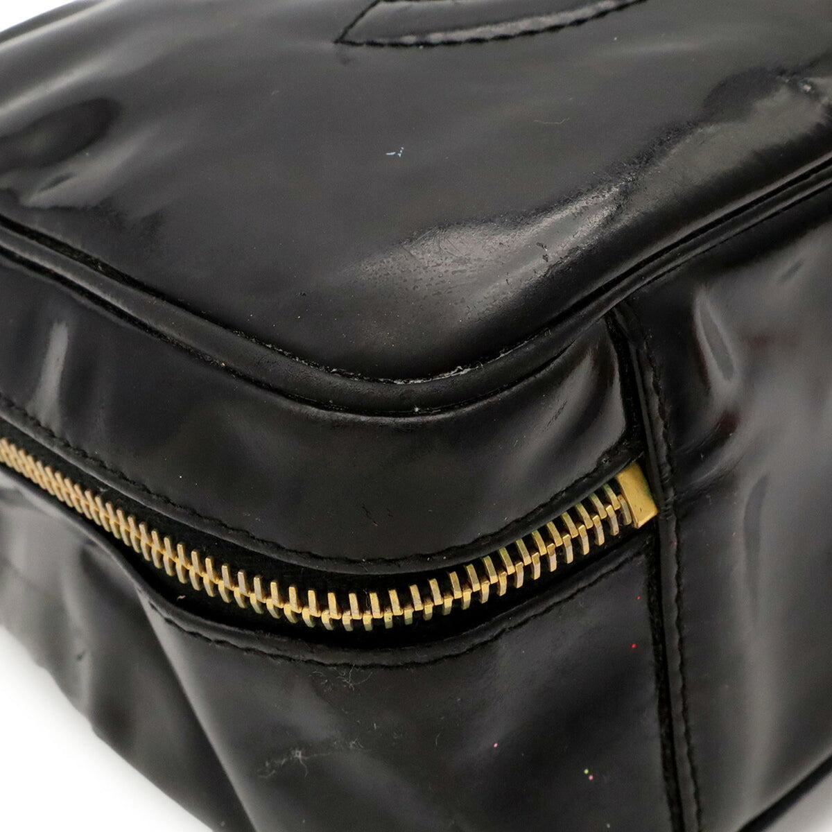Chanel Black Patent Leather Handbag Pouch Shoulder Bag Vanity Bag (Pre-Owned)