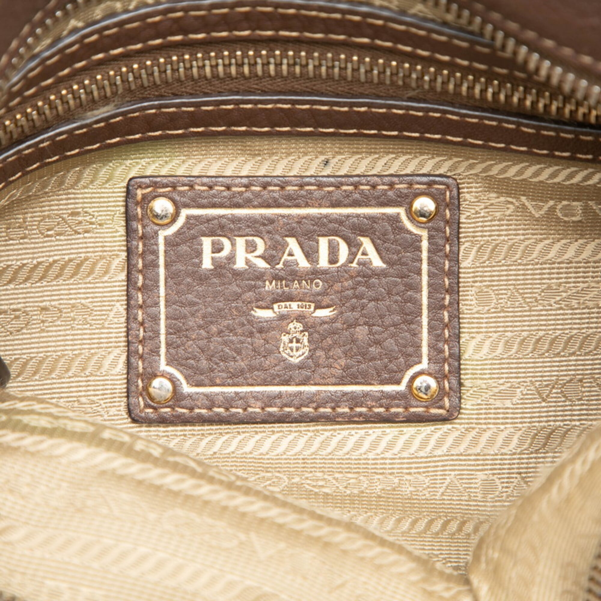 Prada Canapa Brown Canvas Leather Shoulder Bag (Pre-Owned)