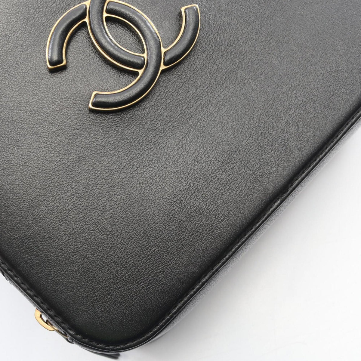 Chanel Black Leather Handbag Shoulder Bag Vanity Bag (Pre-Owned)