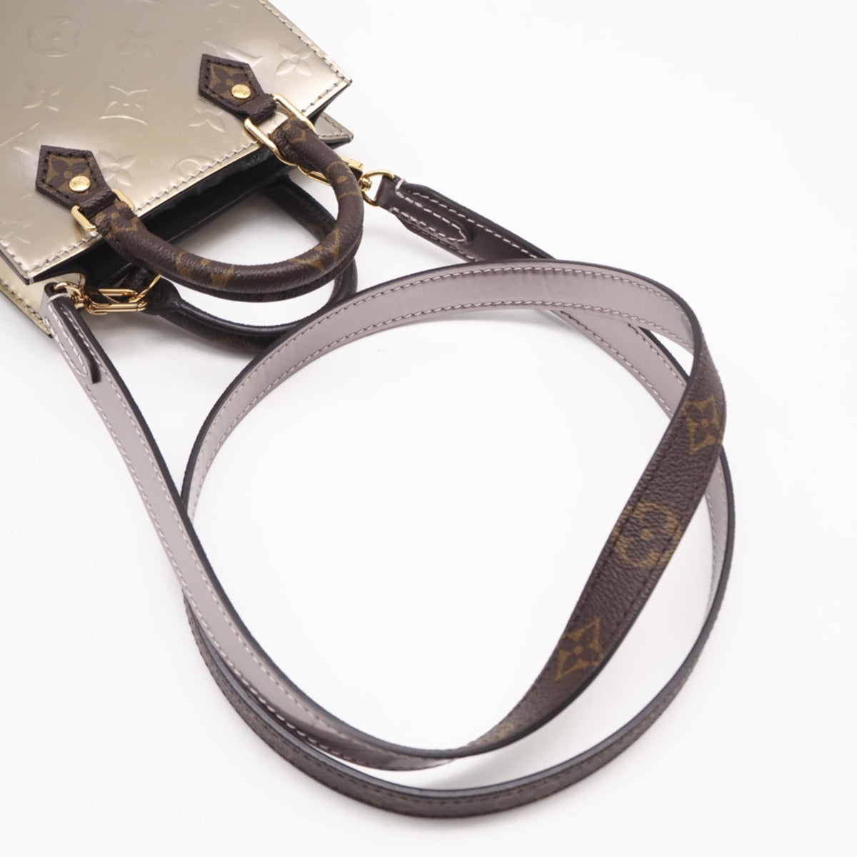 Louis Vuitton Gold Brown Patent Leather Coated Canvas Shoulder Bag (Pre-Owned)