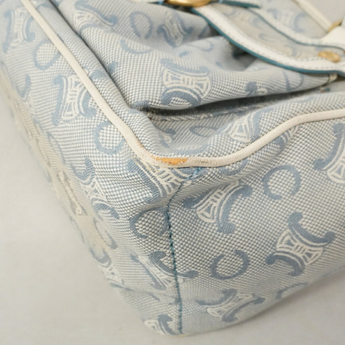 Celine Ivory Light Blue Canvas Handbag (Pre-Owned)
