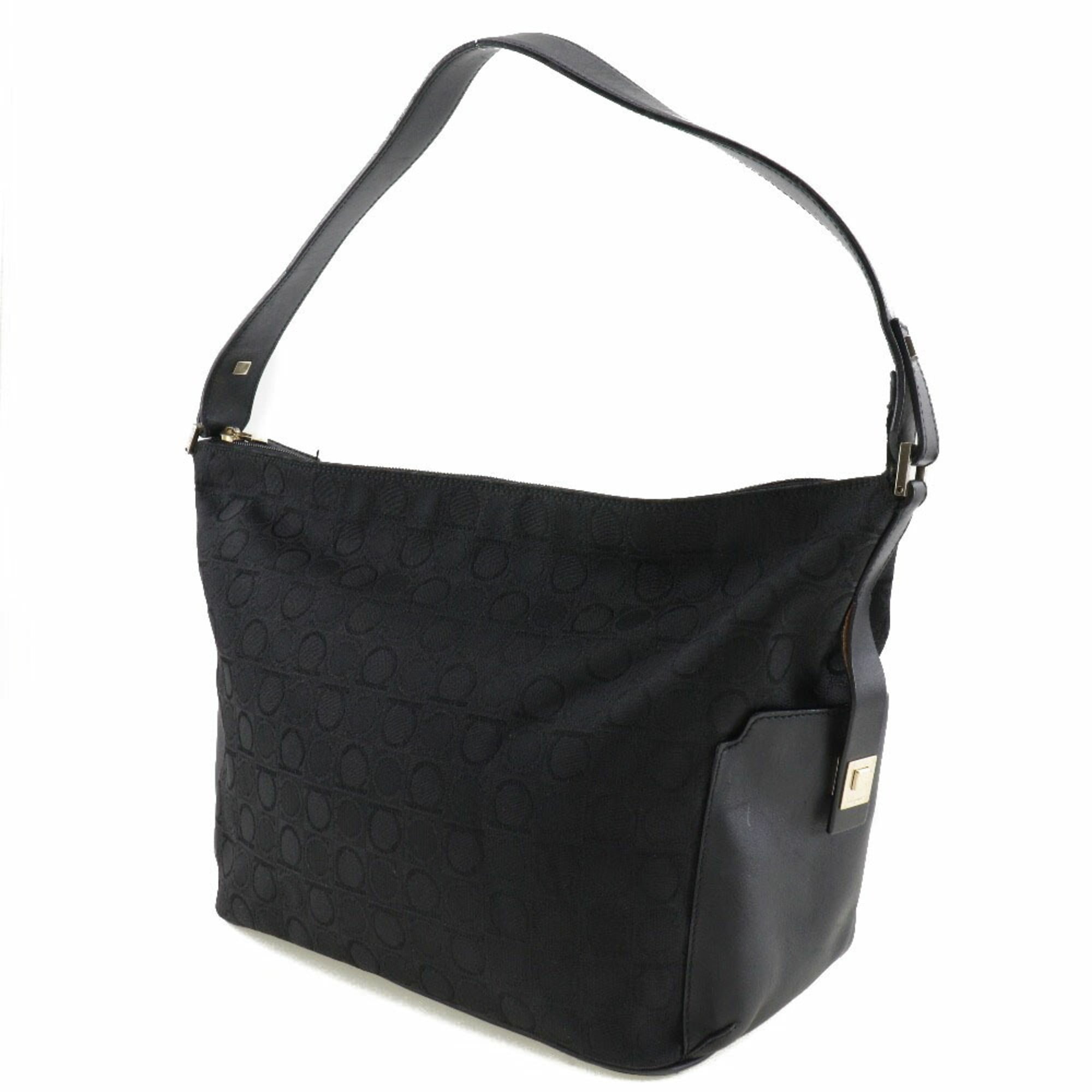 Salvatore Ferragamo Gancini Black Canvas Shoulder Bag (Pre-Owned)