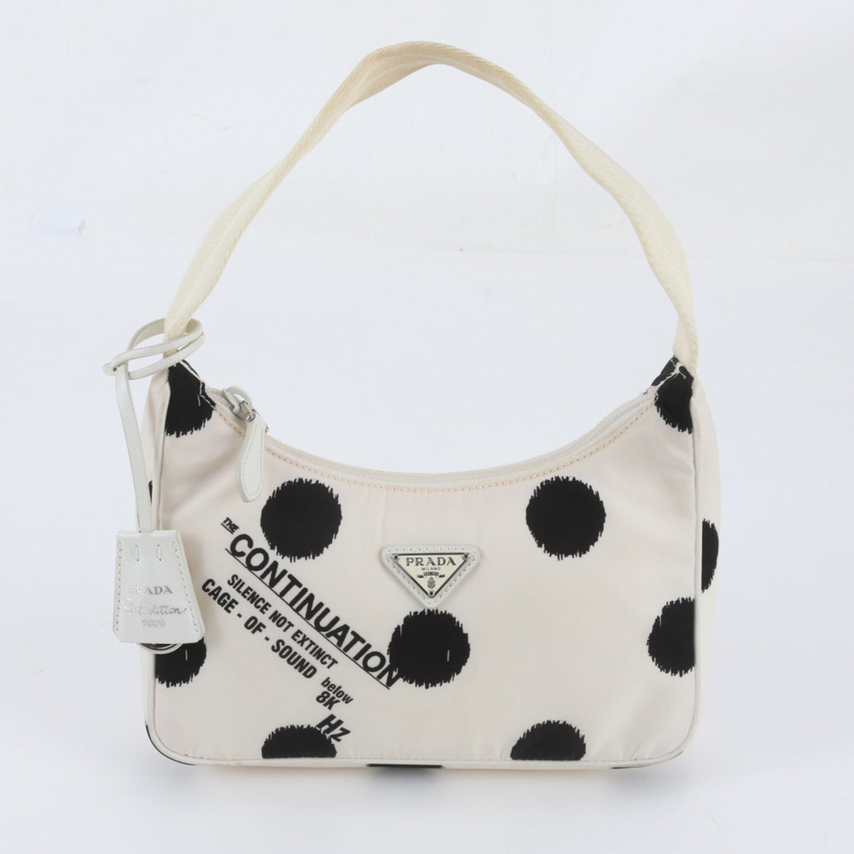 Prada Black White Leather Nylon Handbag Shoulder Bag (Pre-Owned)