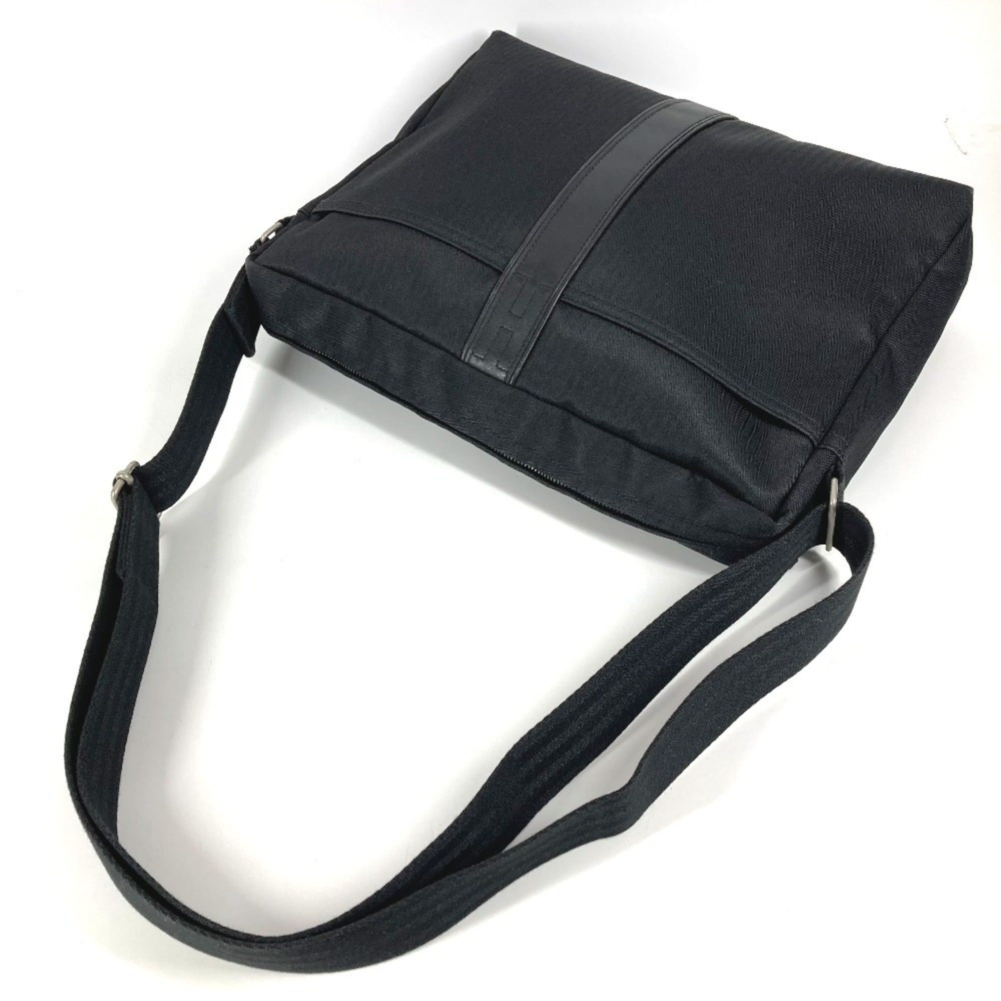 Hermes Acapulco Black Toile Chevron Leather Messenger Bag Shoulder Bag (Pre-Owned)