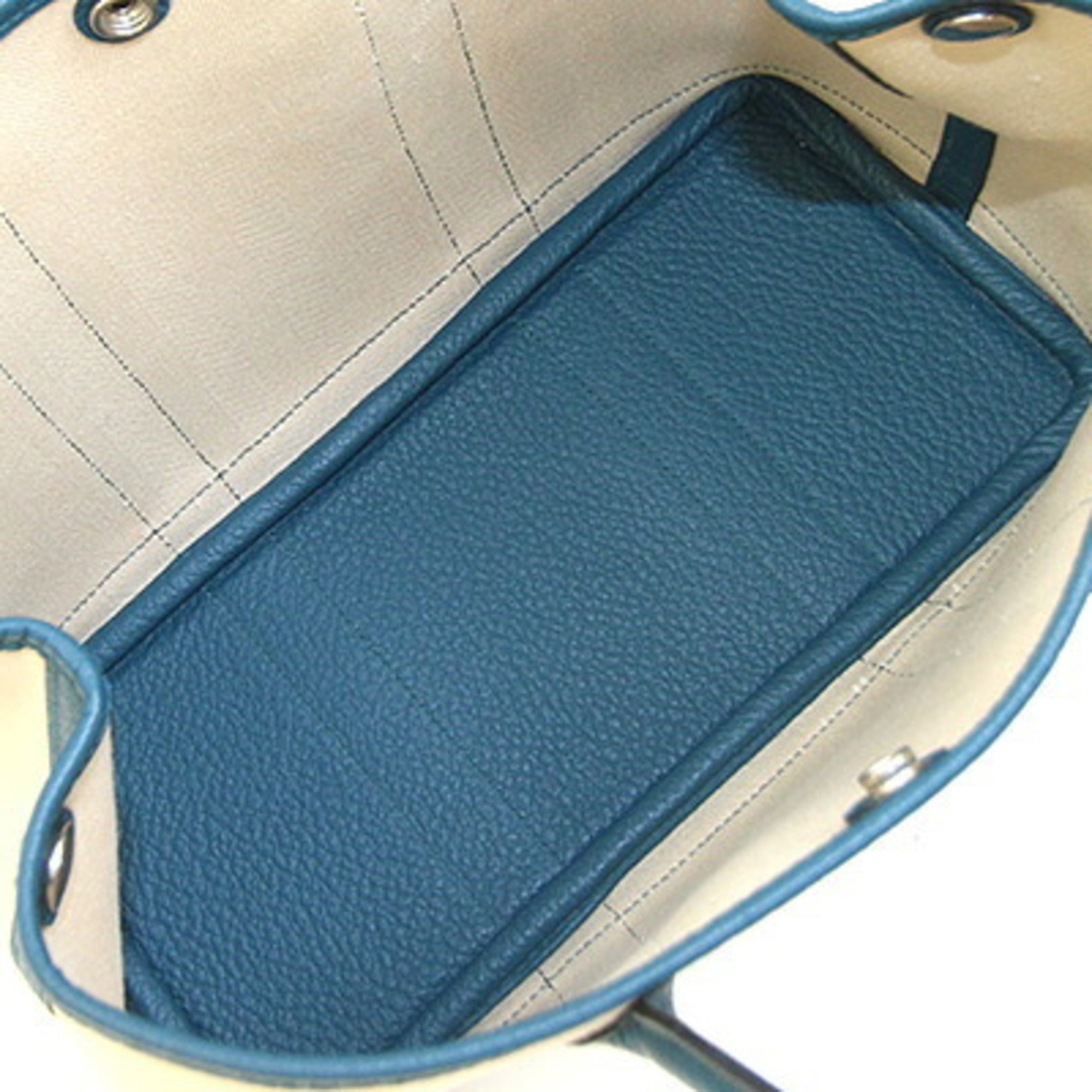 Hermes Beige Blue Toile Chevron Handbag Tote Bag (Pre-Owned)
