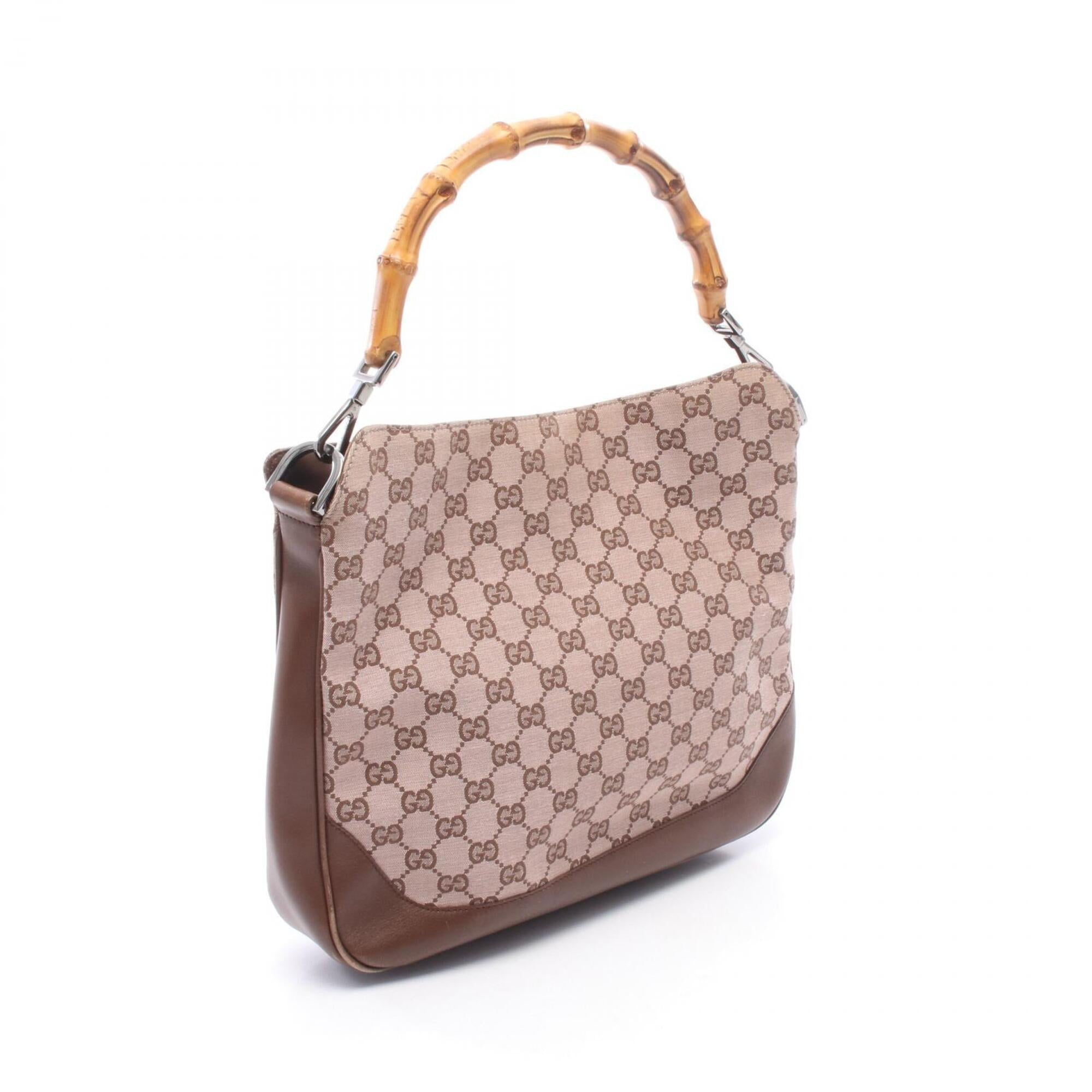 Gucci Brown Pink Canvas Leather Handbag (Pre-Owned)