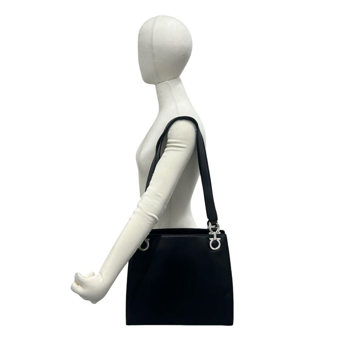 Salvatore Ferragamo Black Leather Shoulder Bag Tote Bag (Pre-Owned)