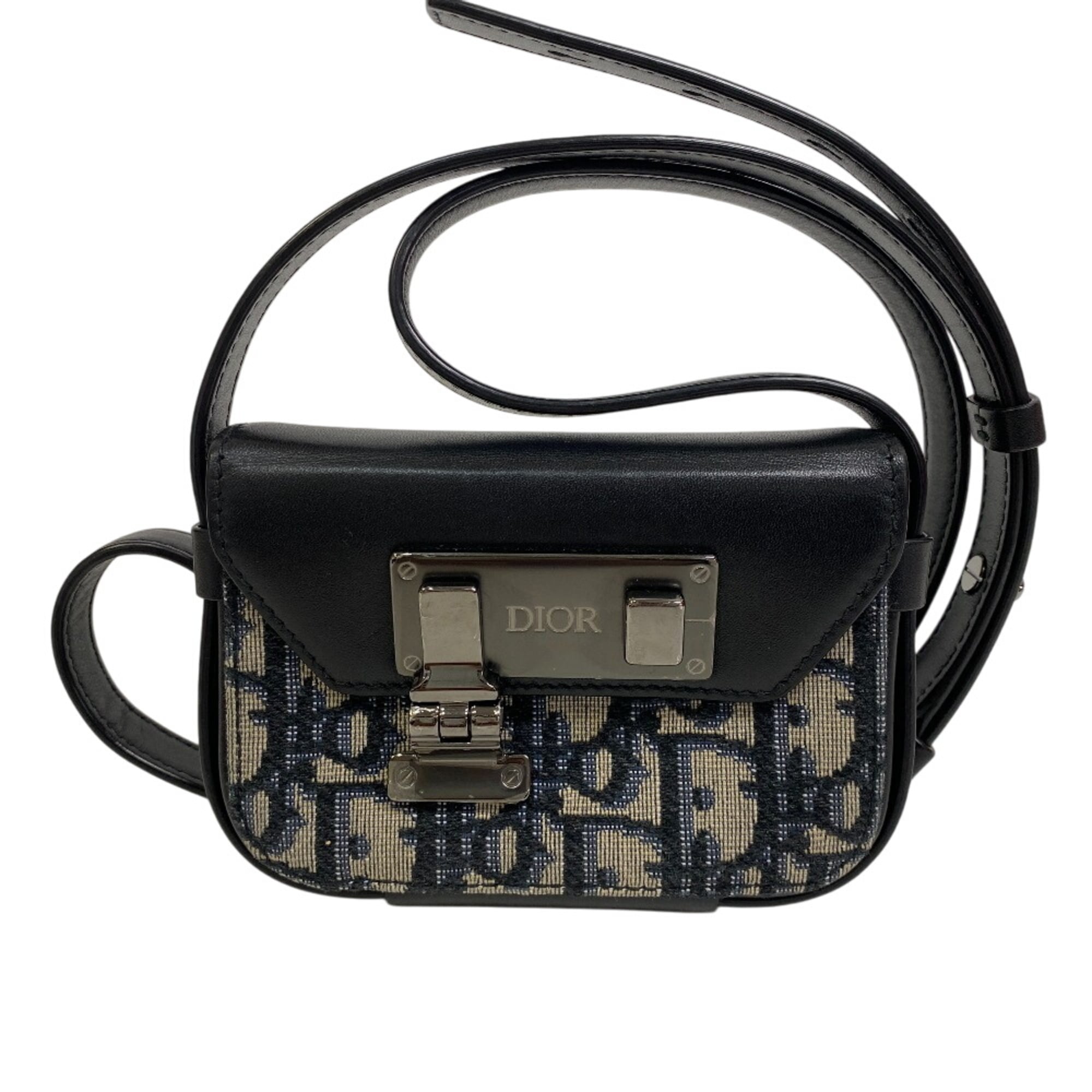 Christian Dior Black Navy Canvas Leather Shoulder Bag (Pre-Owned)