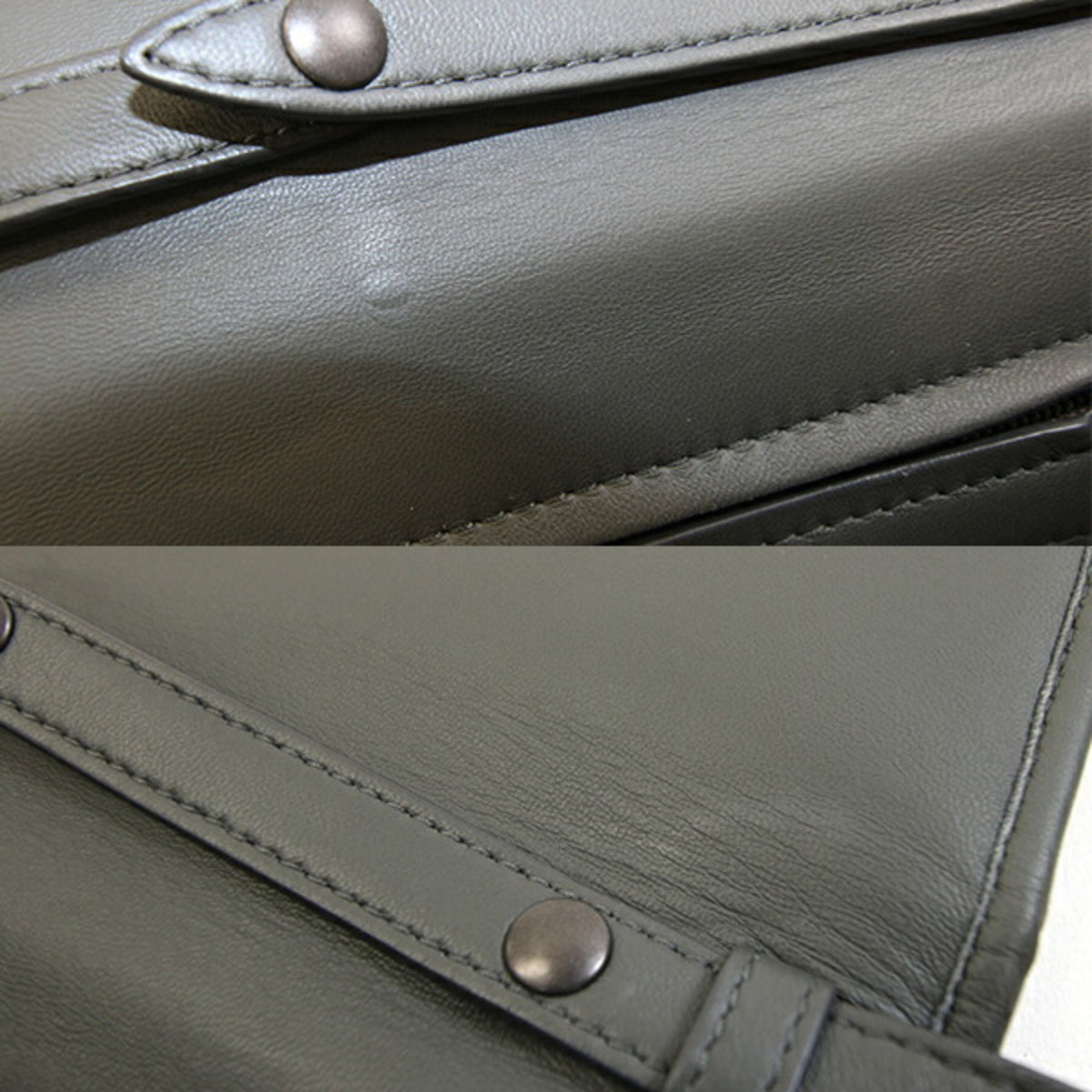 Bottega Veneta Intrecciato Dark Gray Leather Clutch Bag Shoulder Bag (Pre-Owned)