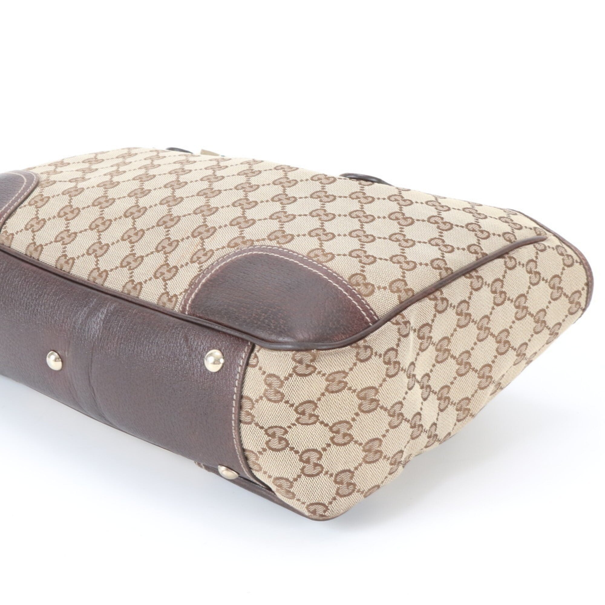 Gucci Gg Canvas Brown Leather Canvas Handbag Tote Bag (Pre-Owned)