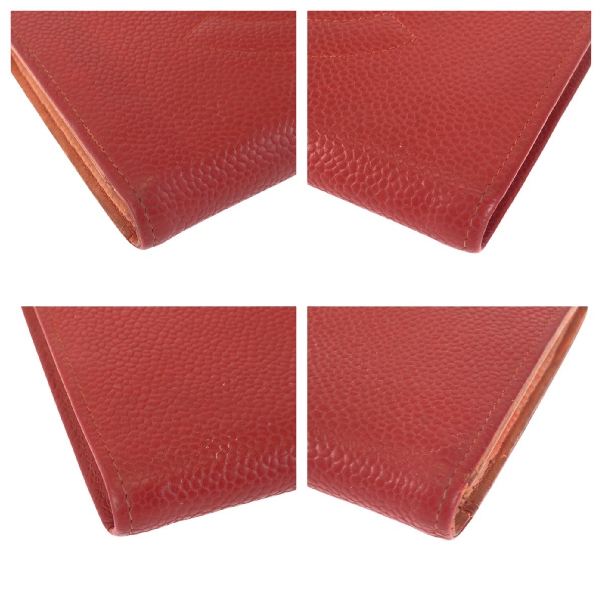 Chanel Red Color Grained Calfskin Middle Wallet (Bi-Fold) (Pre-Owned)