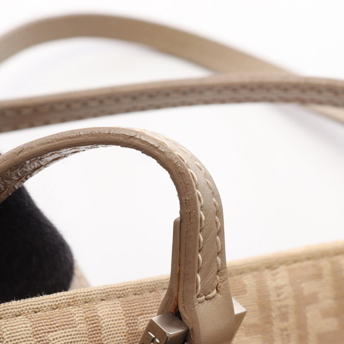 Fendi Zucchino Beige Canvas Leather Handbag Tote Bag (Pre-Owned)