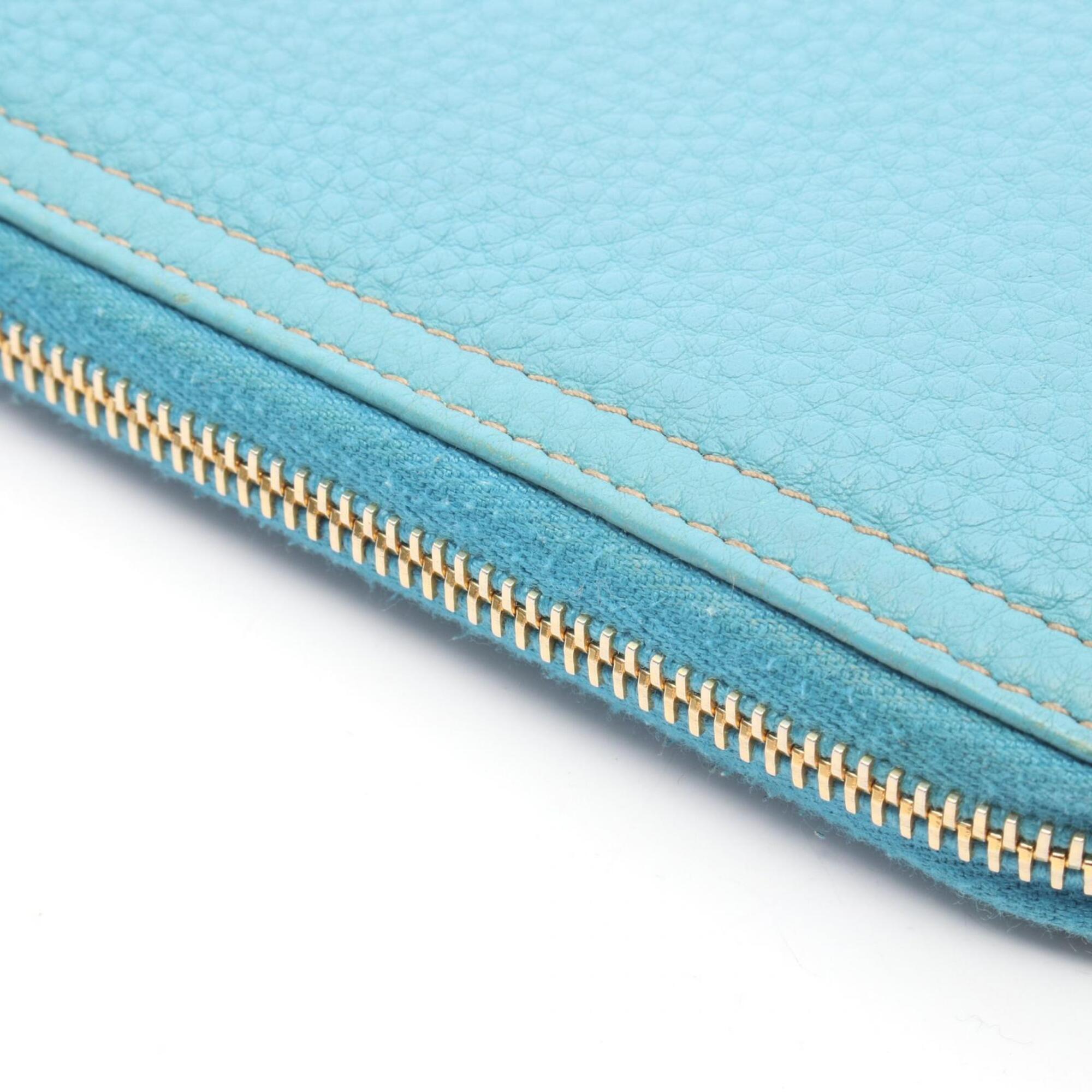 Prada Blue Leather Long Wallet (Bi-Fold) (Pre-Owned)