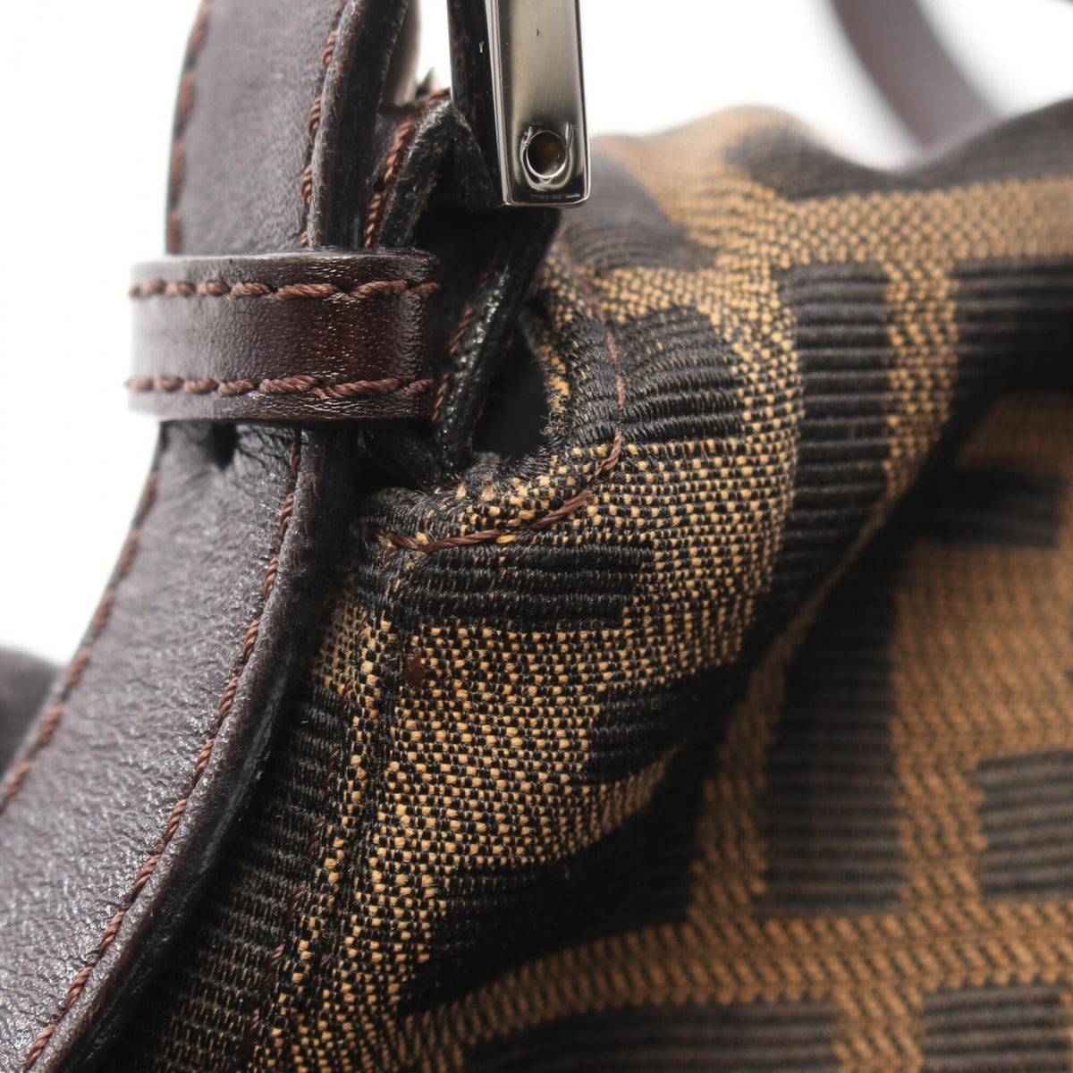 Fendi Zucca Black Brown Canvas Leather Handbag Shoulder Bag (Pre-Owned)