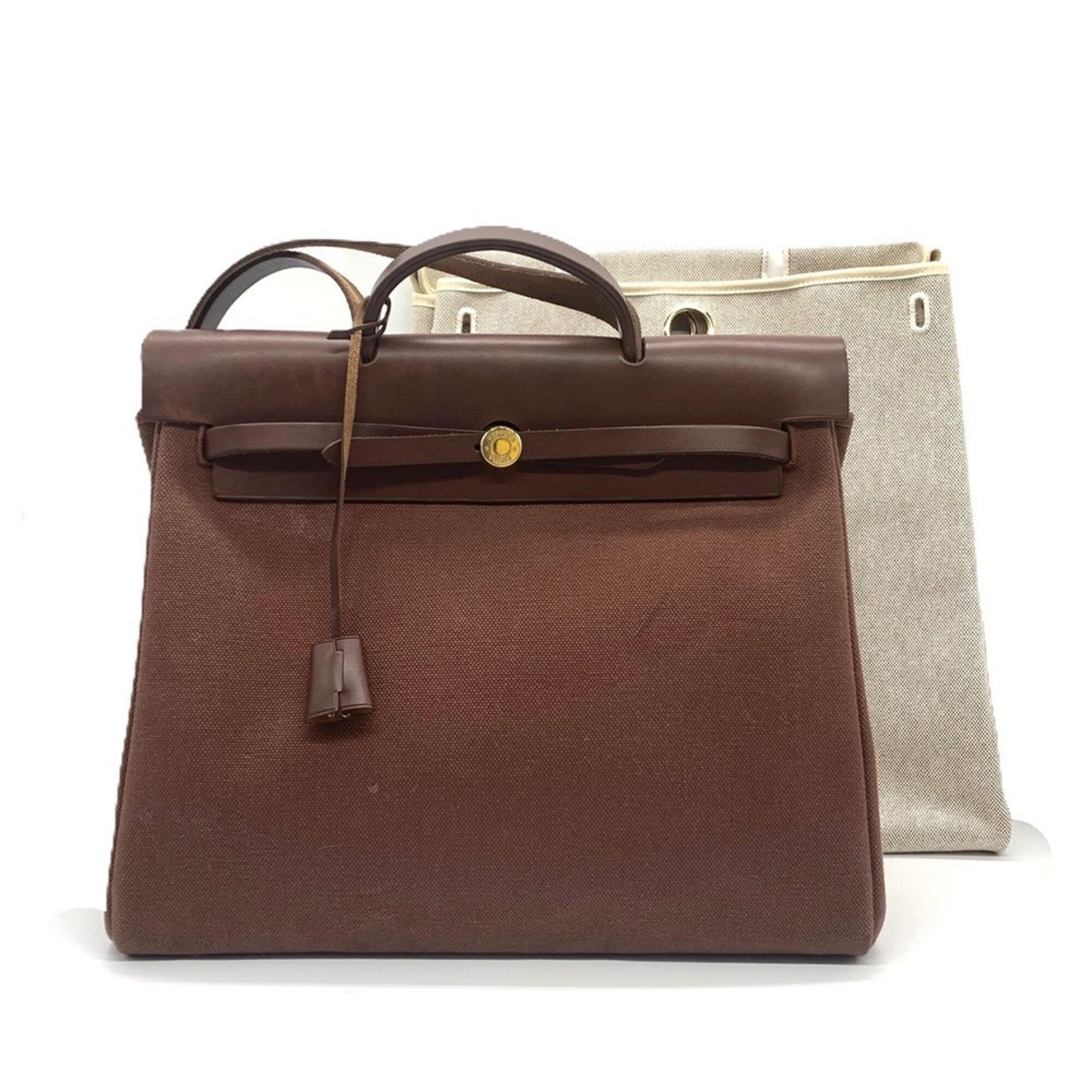 Hermes Brown Toile H Leather Handbag (Pre-Owned)