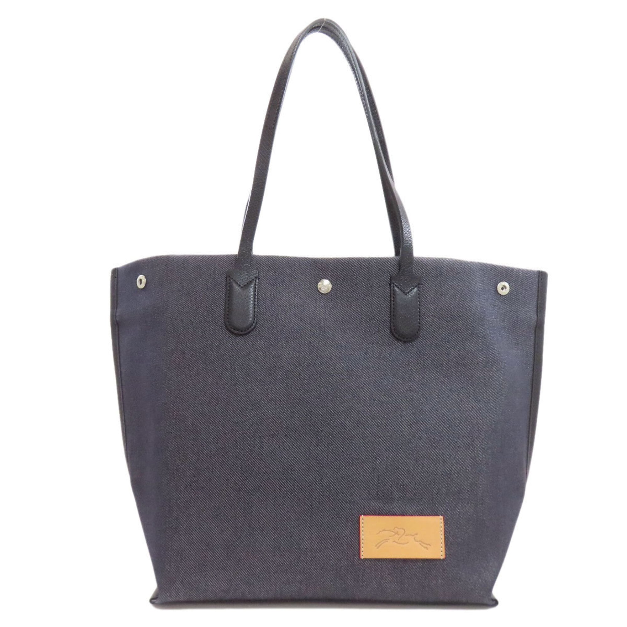 Longchamp Navy Canvas Shopping Bag Tote Bag (Pre-Owned)