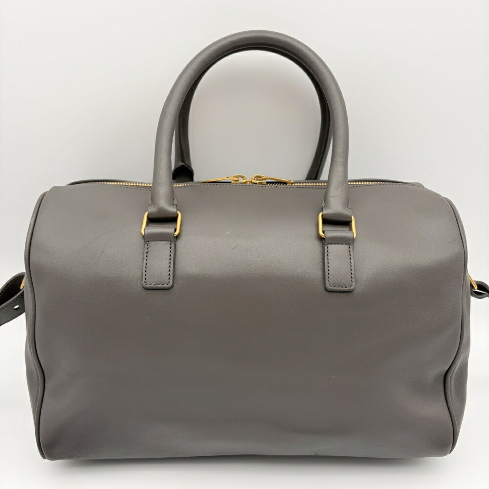Saint Laurent Gray Leather Suede Boston Bag Shoulder Bag (Pre-Owned)