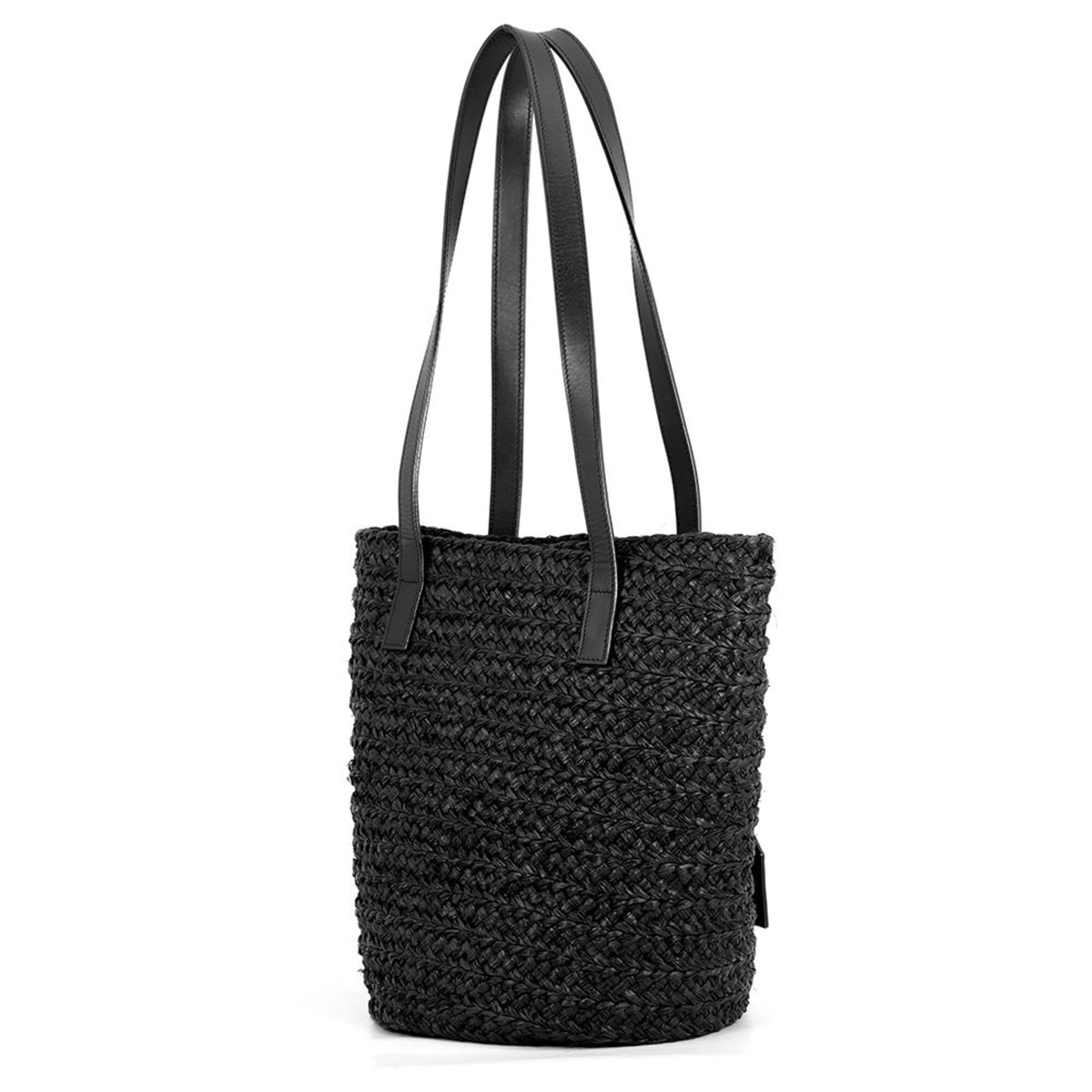 Yves Saint Laurent Black Raffia Leather Basket Handbag Tote Bag (Pre-Owned)