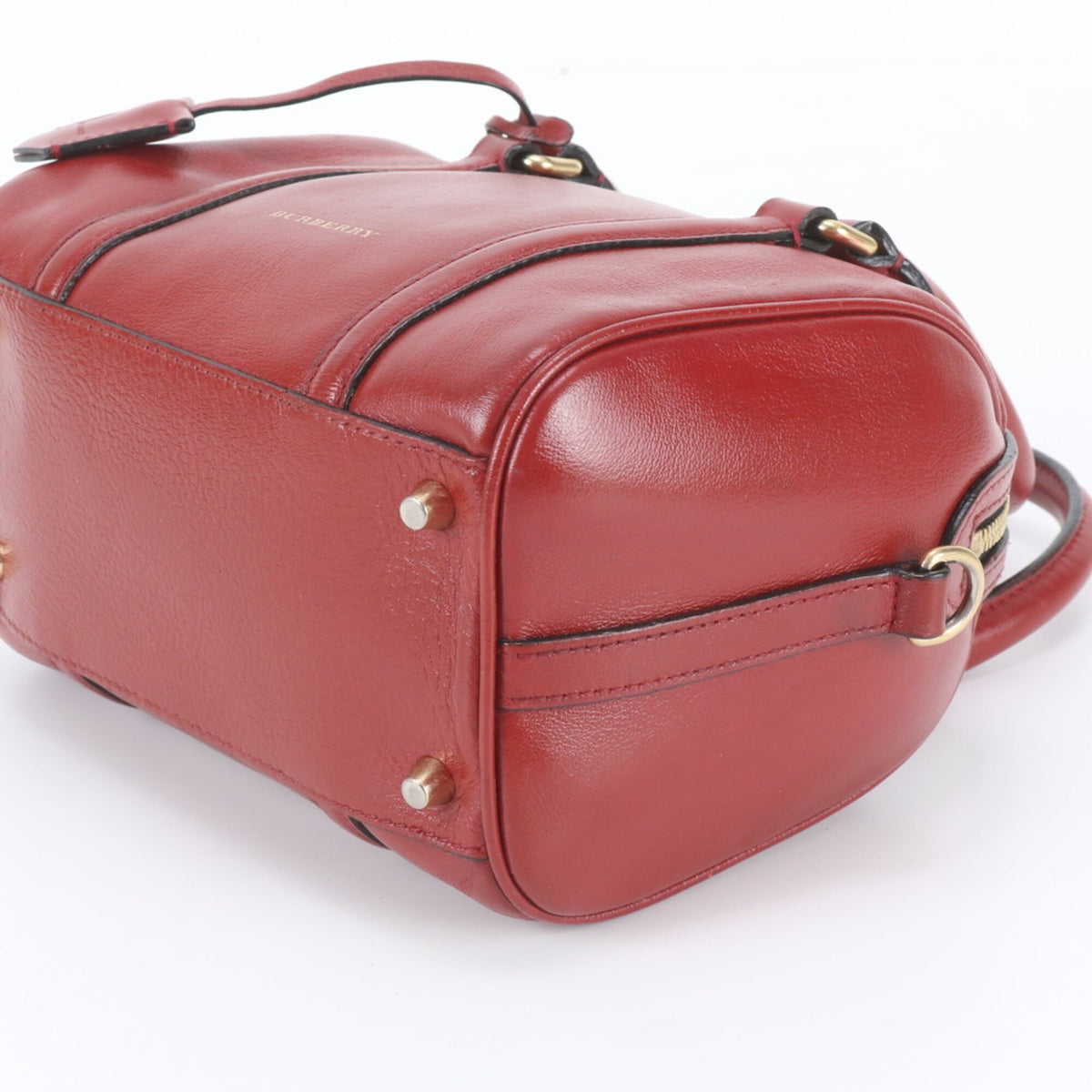 Burberry Red Color Leather Boston Bag Handbag Tote Bag (Pre-Owned)