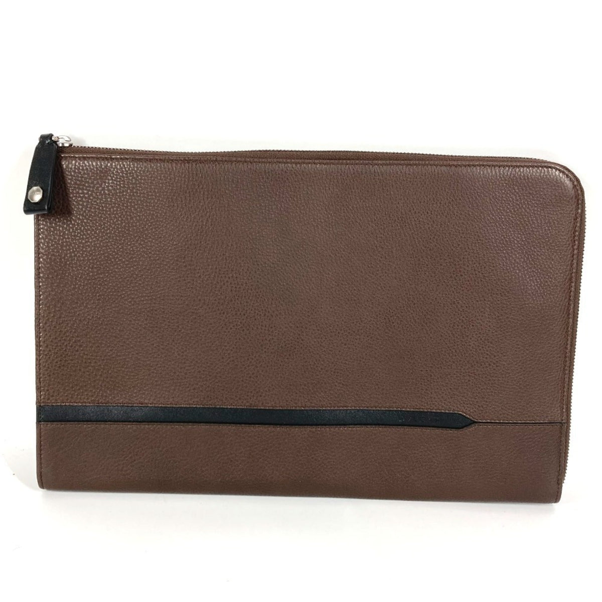 Bvlgari Black Brown Leather Clutch Bag (Pre-Owned)