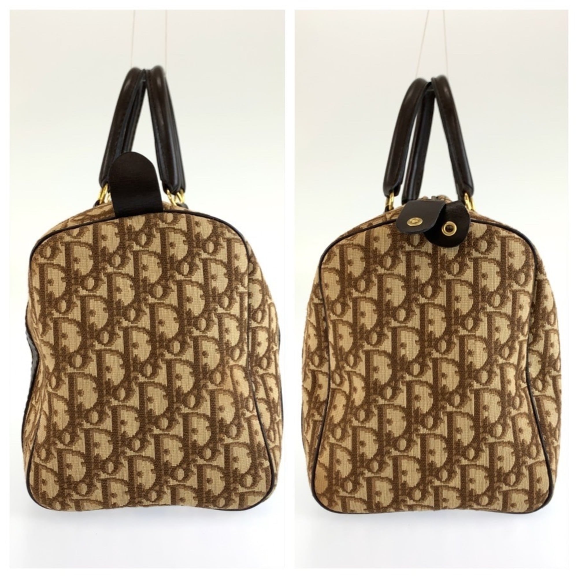 Christian Dior Brown Canvas Boston Bag Handbag (Pre-Owned)
