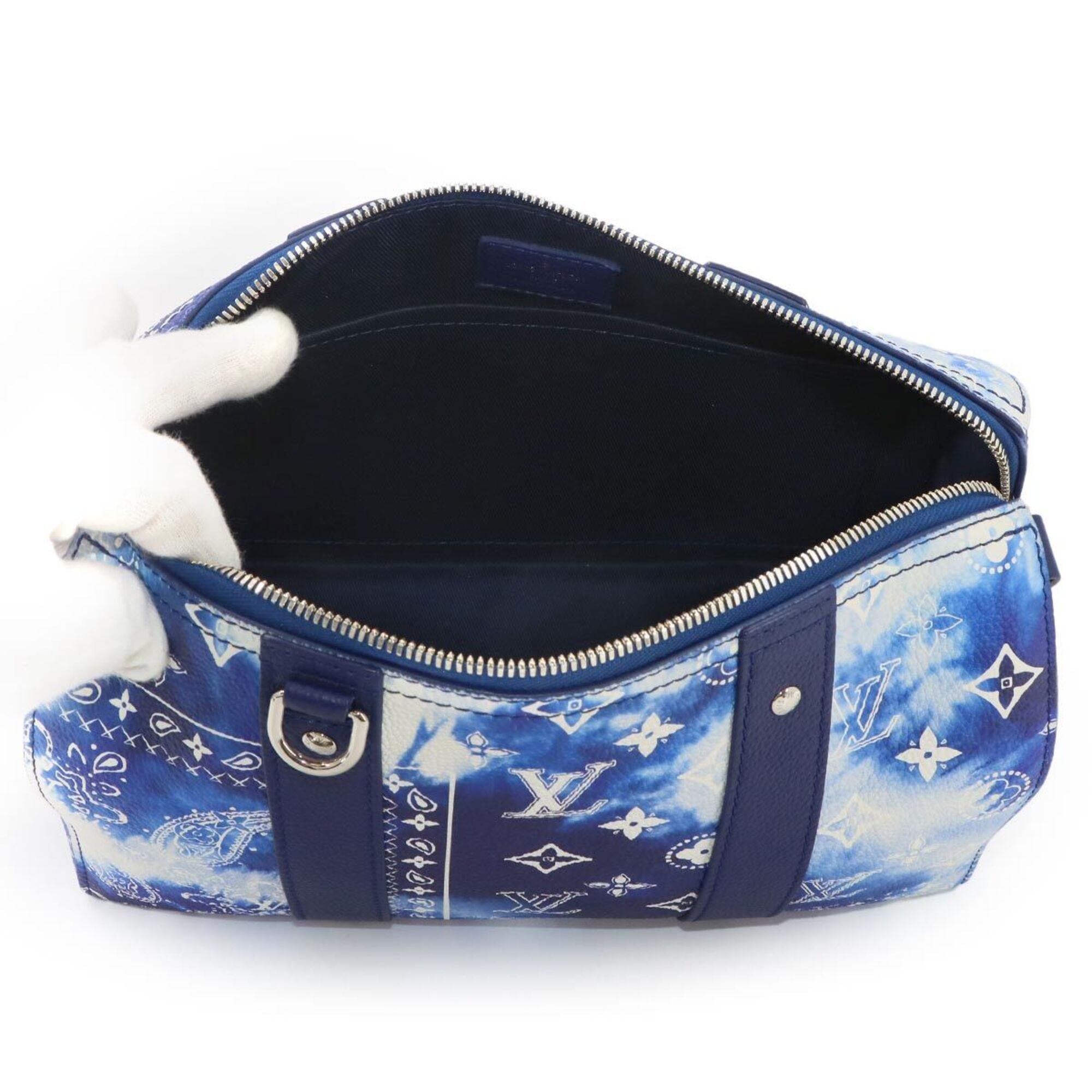 Louis Vuitton Blue White Leather Handbag Shoulder Bag (Pre-Owned)