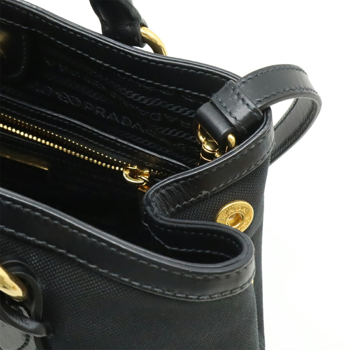 Prada Black Nero Canvas Leather Handbag Shoulder Bag (Pre-Owned)