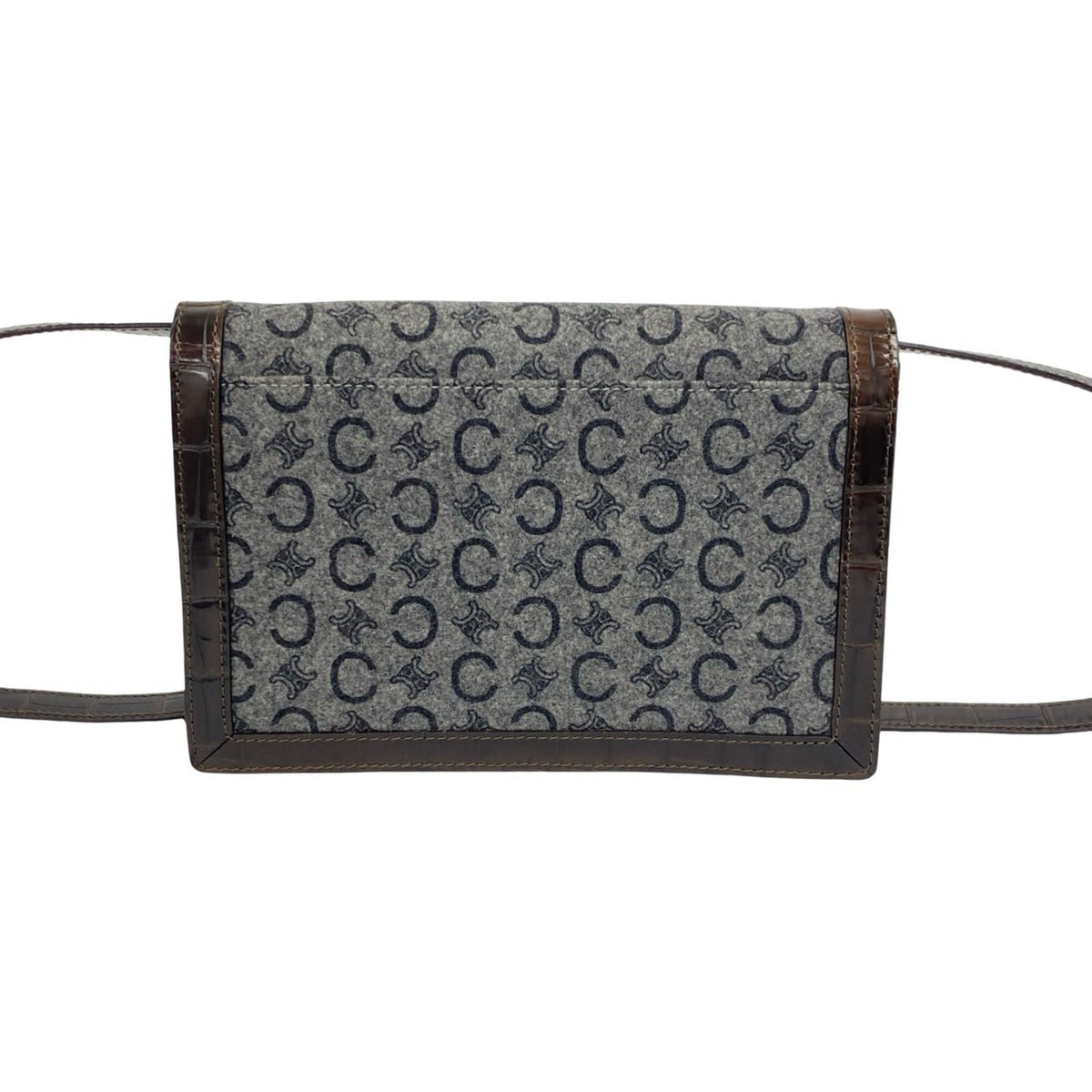 Celine Brown Gray Wool Leather Pochette Shoulder Bag (Pre-Owned)