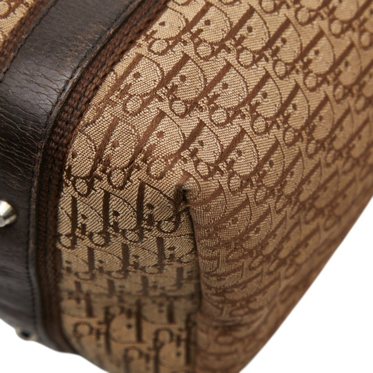 Christian Dior Trotter Beige Brown Leather Canvas Handbag Tote Bag (Pre-Owned)