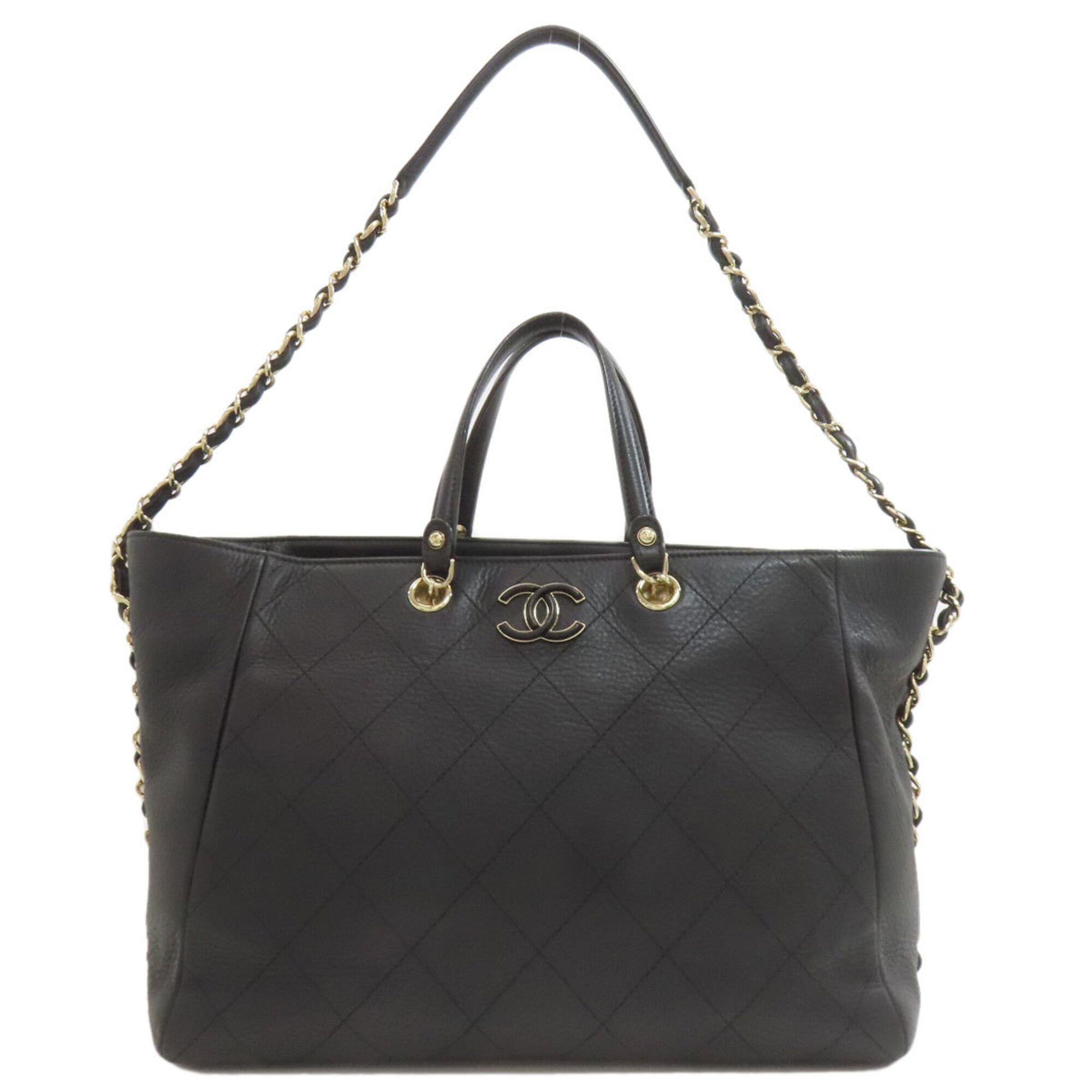 Chanel Matelasse Black Leather Tote Bag (Pre-Owned)