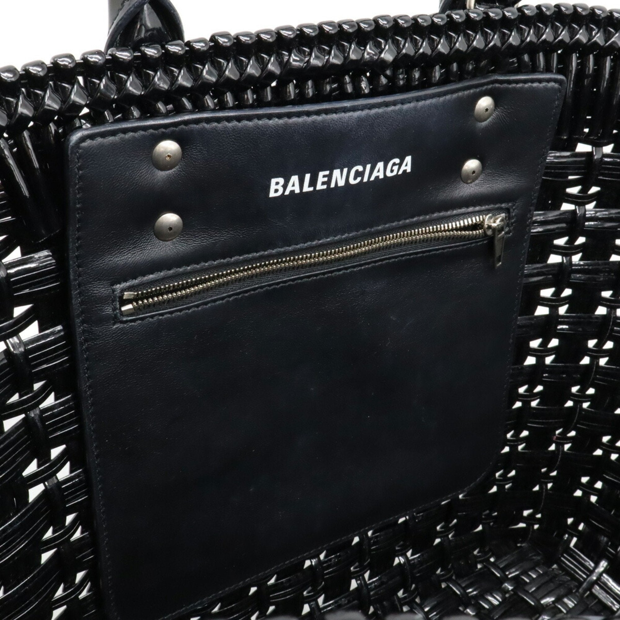 Balenciaga Black Vinyl Basket Handbag Shoulder Bag (Pre-Owned)
