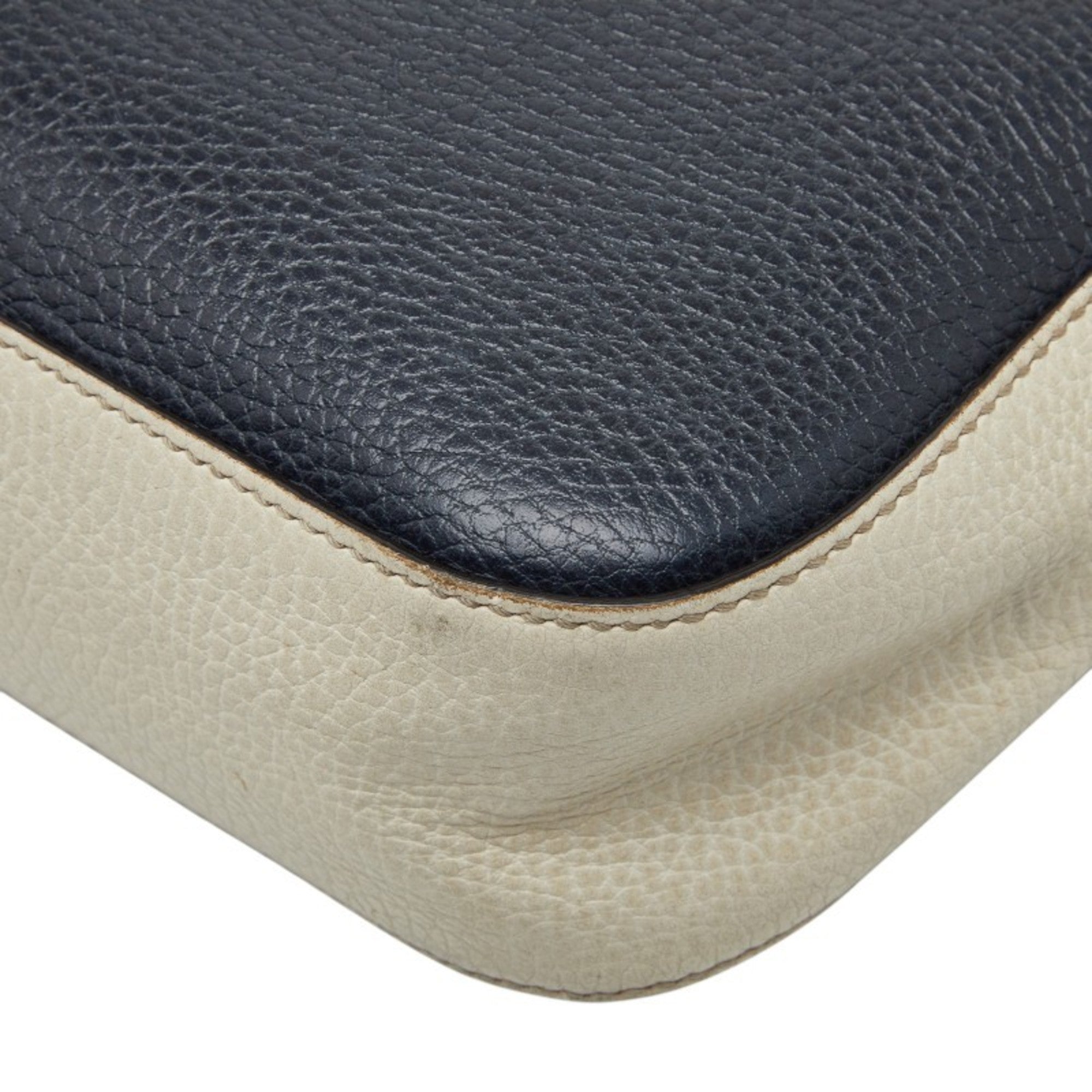 Gucci Navy Red Color White Leather Shoulder Bag (Pre-Owned)