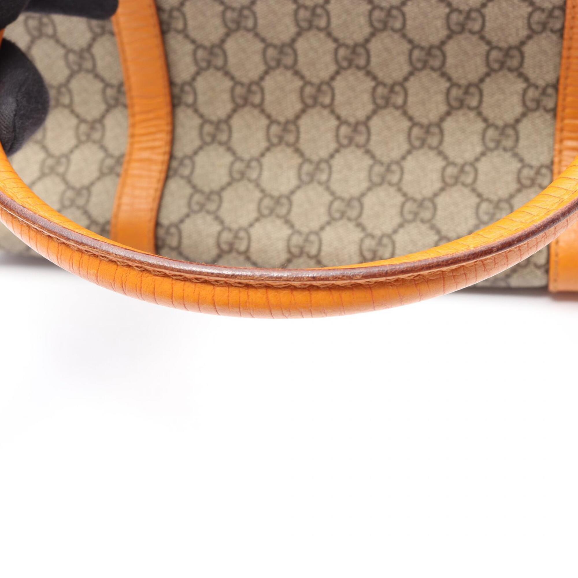 Gucci Beige Orange Pvc Coated Canvas Leather Tote Bag (Pre-Owned)