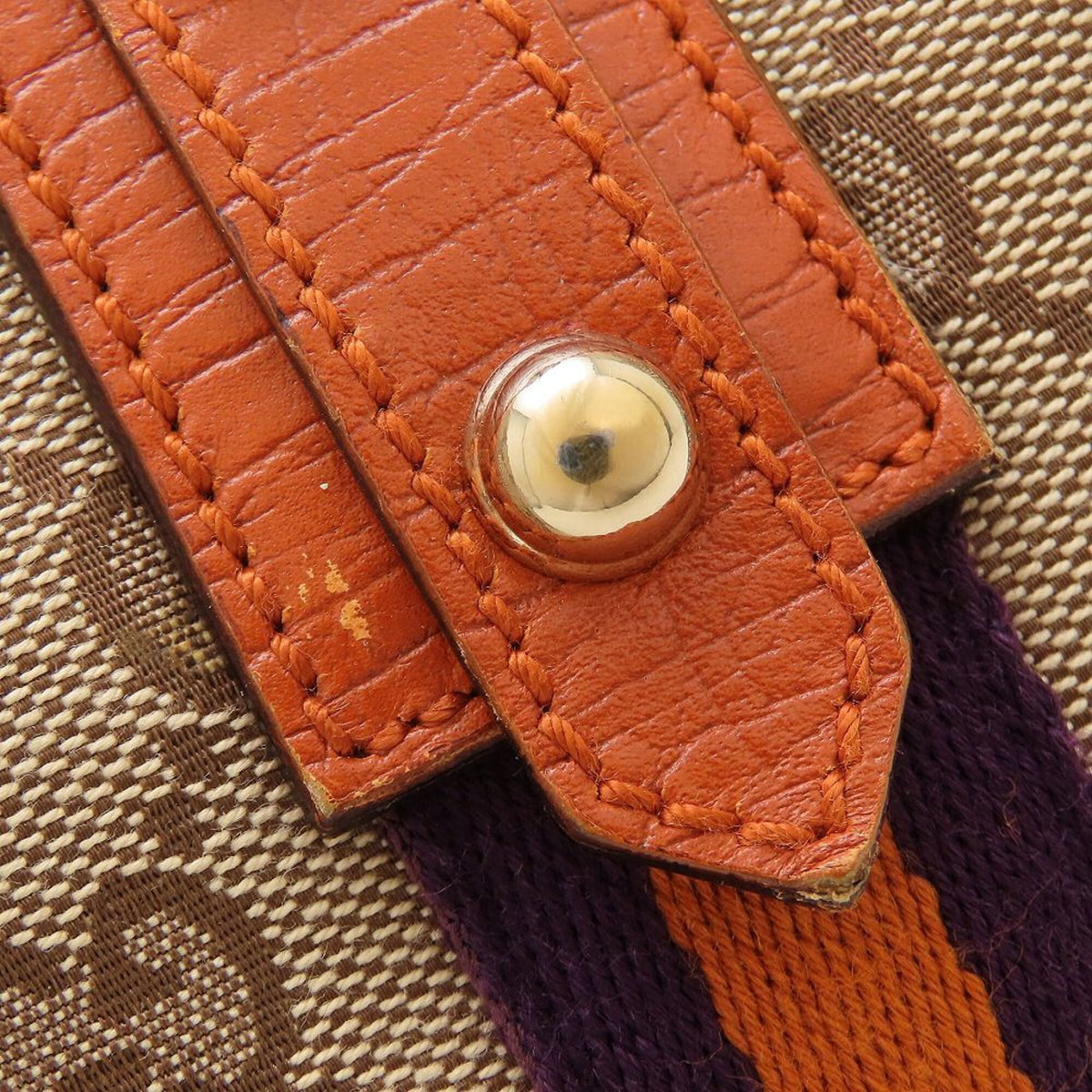 Gucci Sherry Line Beige Orange Purple Gg Canvas Leather Handbag (Pre-Owned)