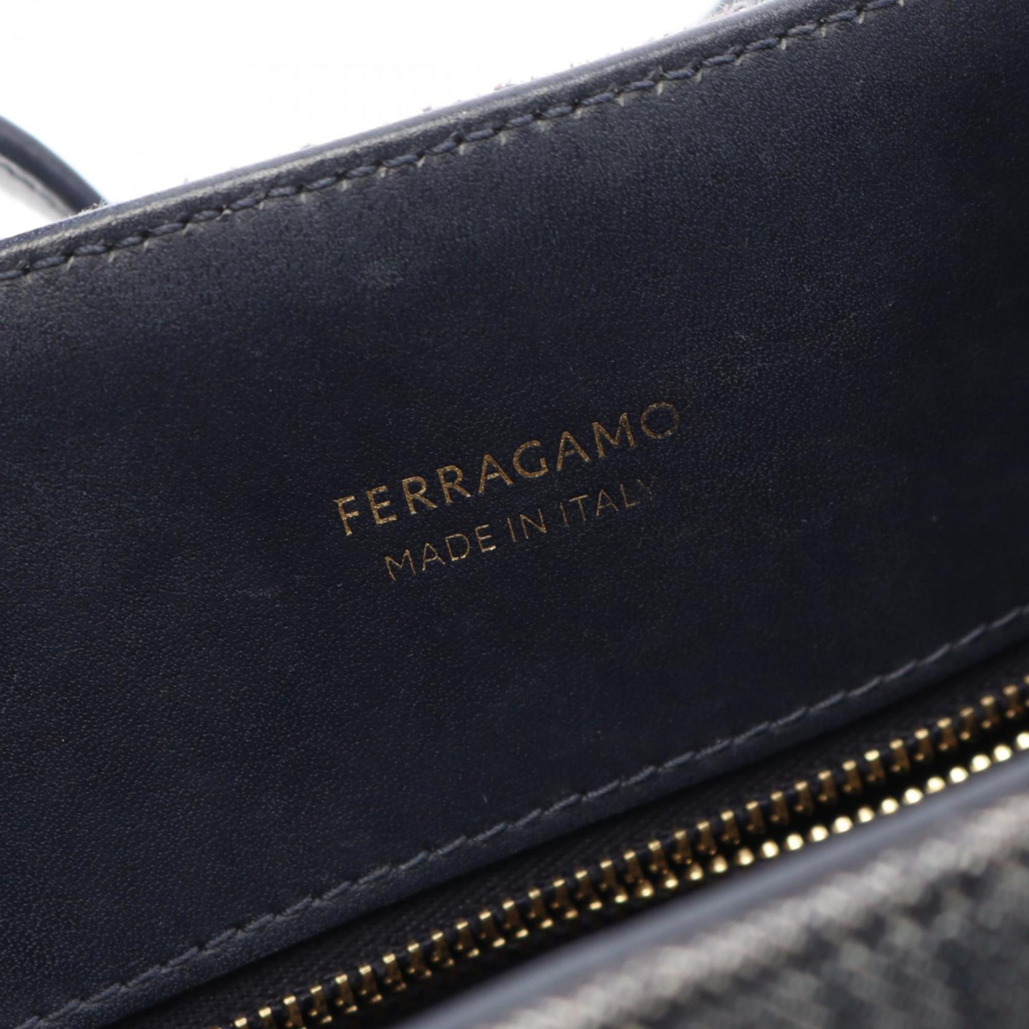 Salvatore Ferragamo Navy Denim Leather Handbag (Pre-Owned)