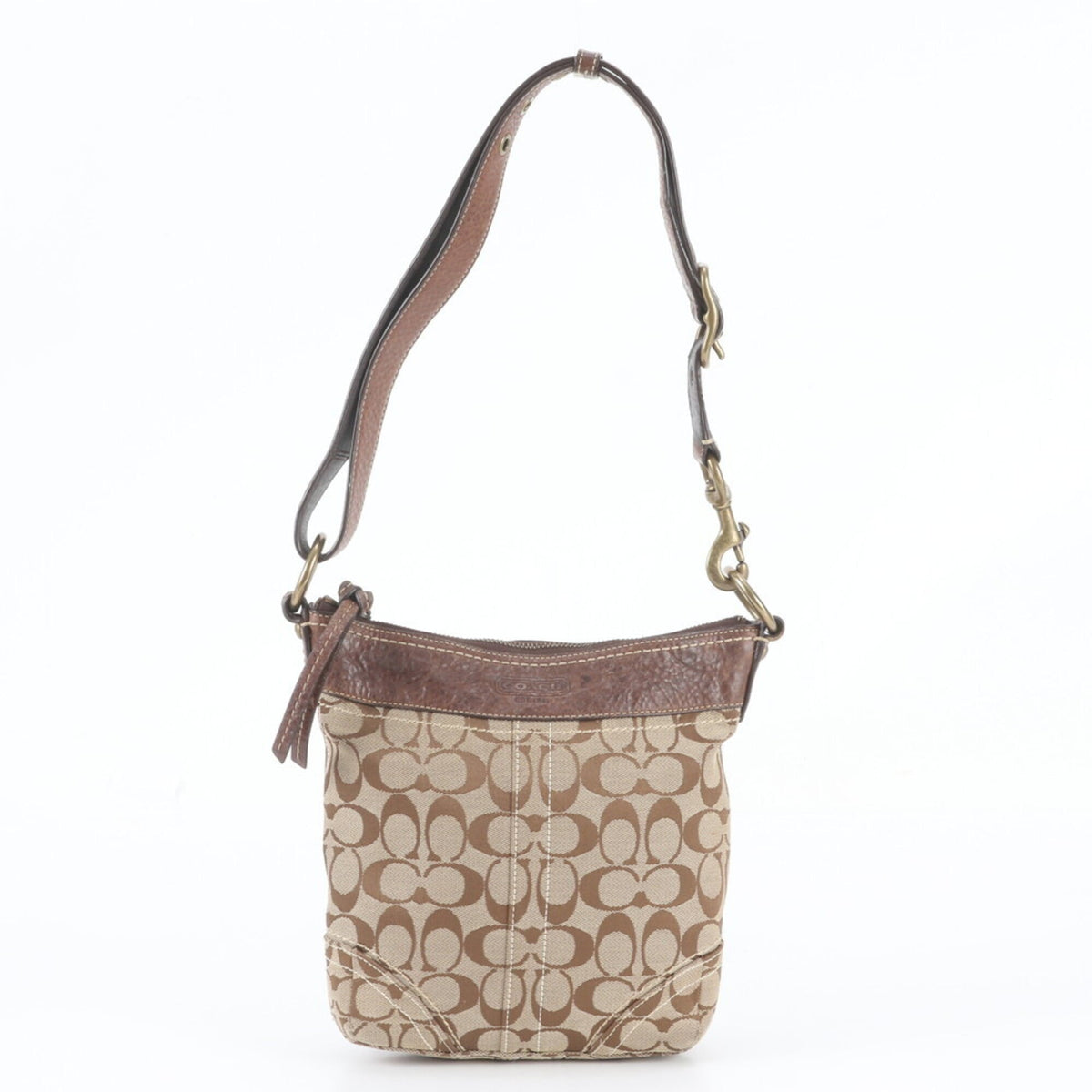 Coach Beige Brown Leather Canvas Crossbody Bag Handbag Shoulder Bag Tote Bag (Pre-Owned)