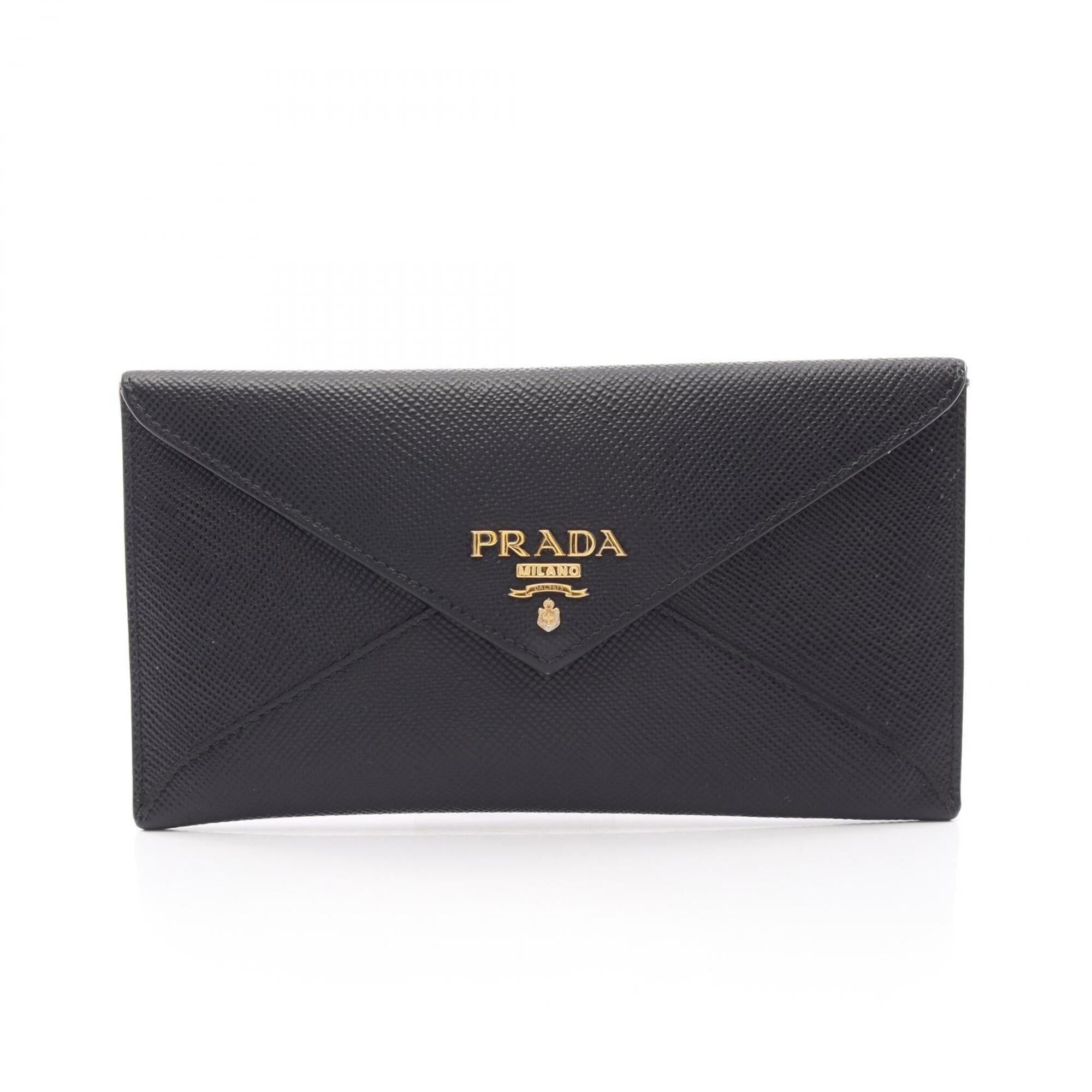 Prada Black Saffiano Triangle Long Wallet (Bi-Fold) (Pre-Owned)
