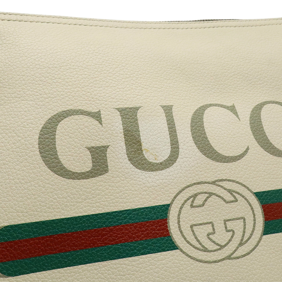 Gucci Green Ivory Red Color White Leather Clutch Bag Pouch (Pre-Owned)