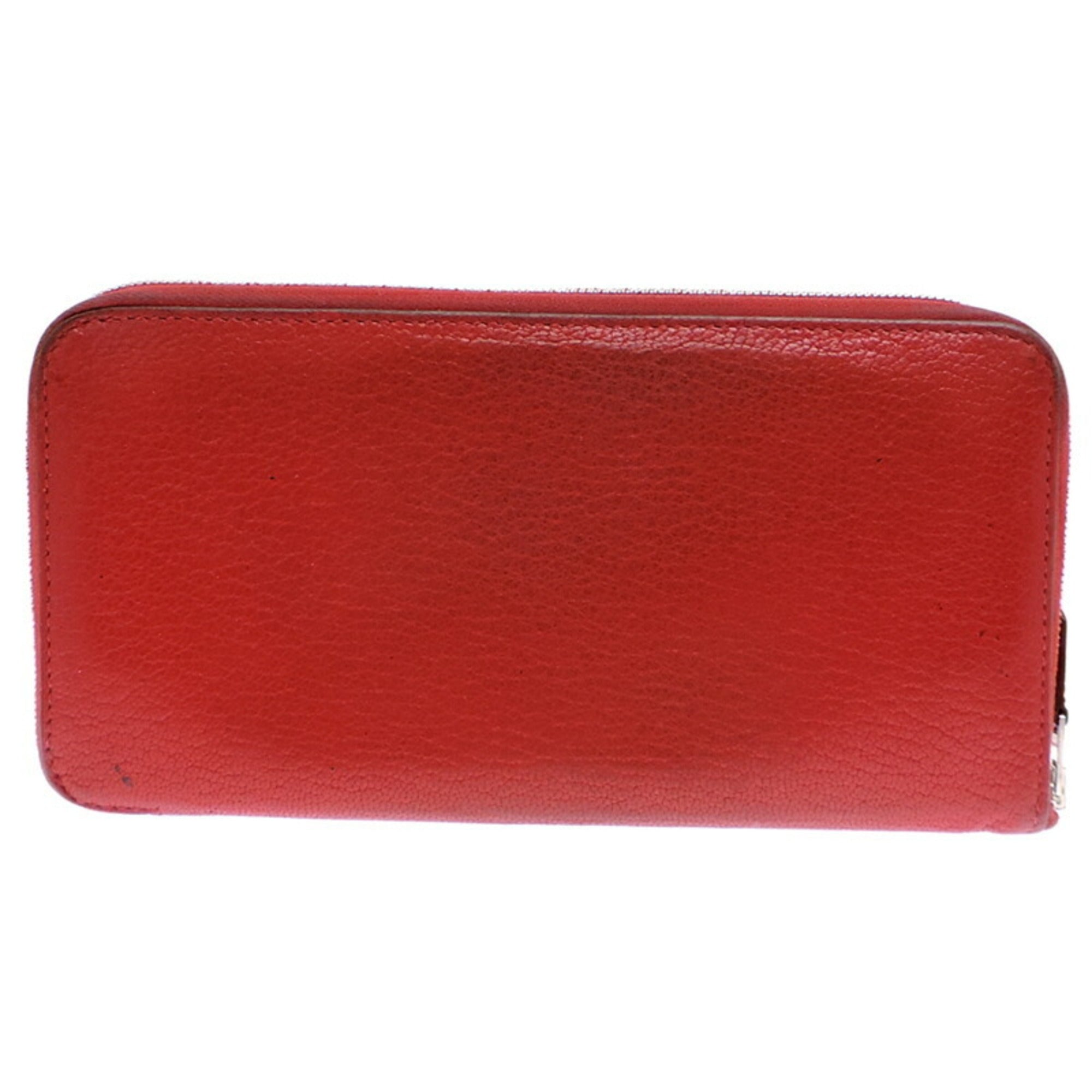 Hermes Red Color Chevre Leather Long Wallet (Bi-Fold) (Pre-Owned)