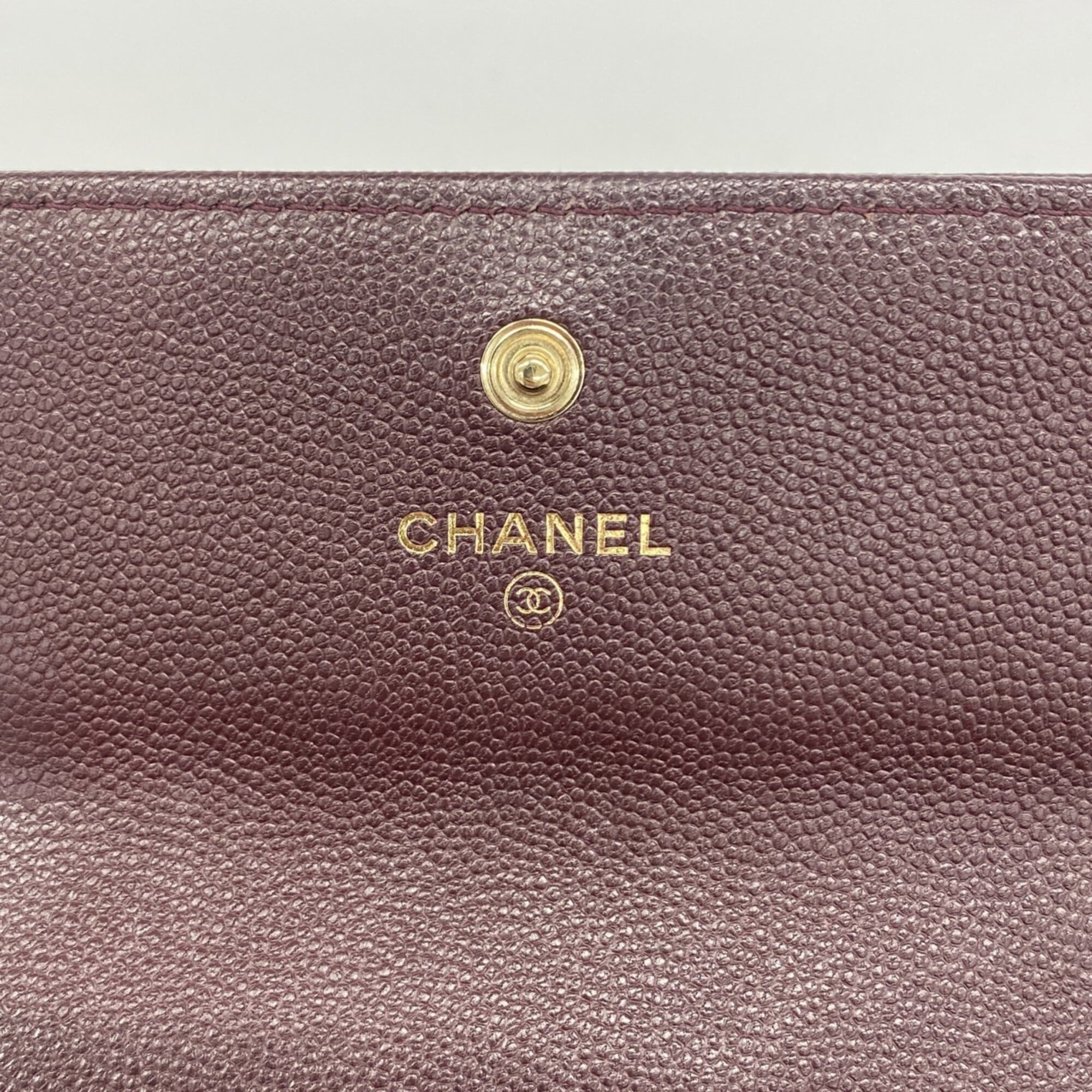 Chanel Bordeaux Grained Calfskin Long Wallet (Bi-Fold) (Pre-Owned)