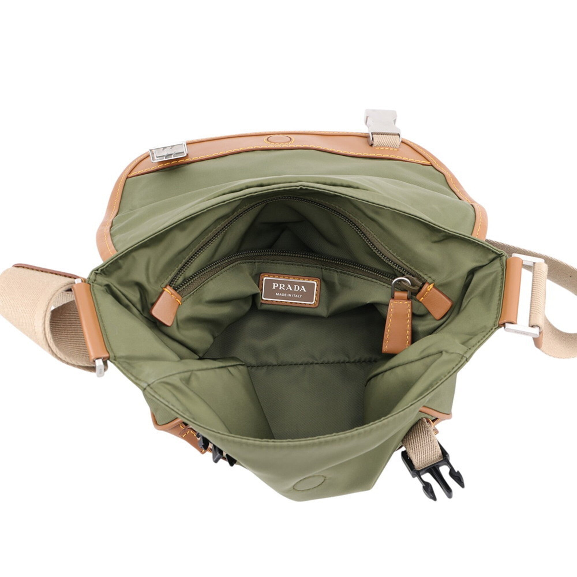 Prada Saffiano Green Nylon Leather Handbag Shoulder Bag (Pre-Owned)